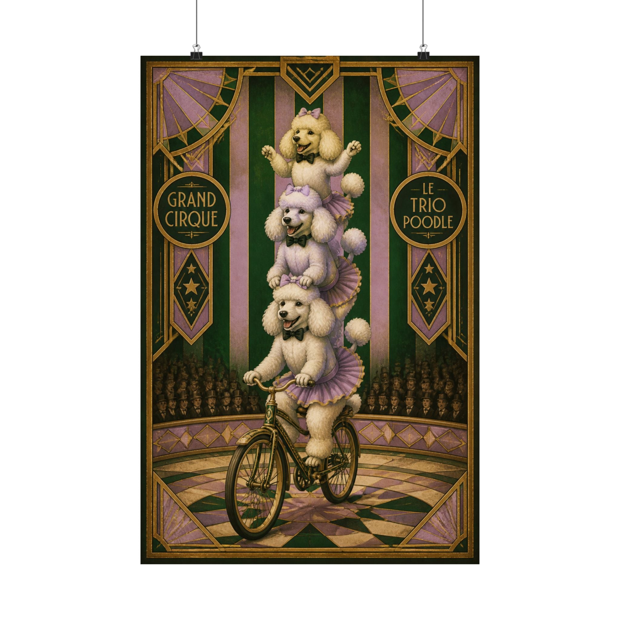 Poodle Stack Bicycle Wall Art Poster 24×36 Art Deco Bar Area Decor Maximalist Print