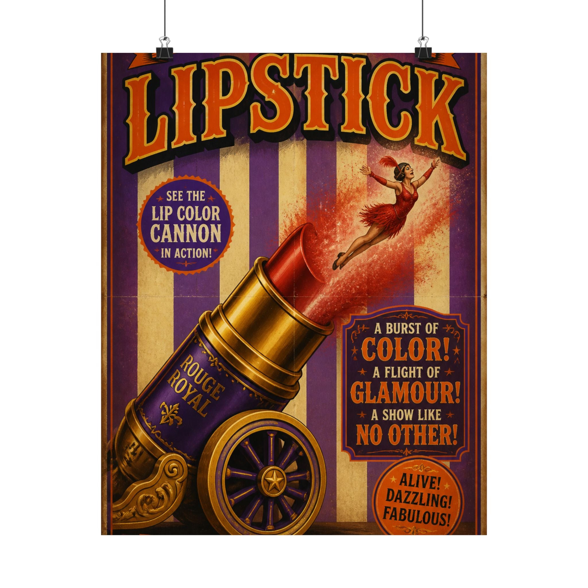 Lipstick Cannon Wall Art Poster 24×36 Vintage Circus Bedroom Decor Maximalist Print
