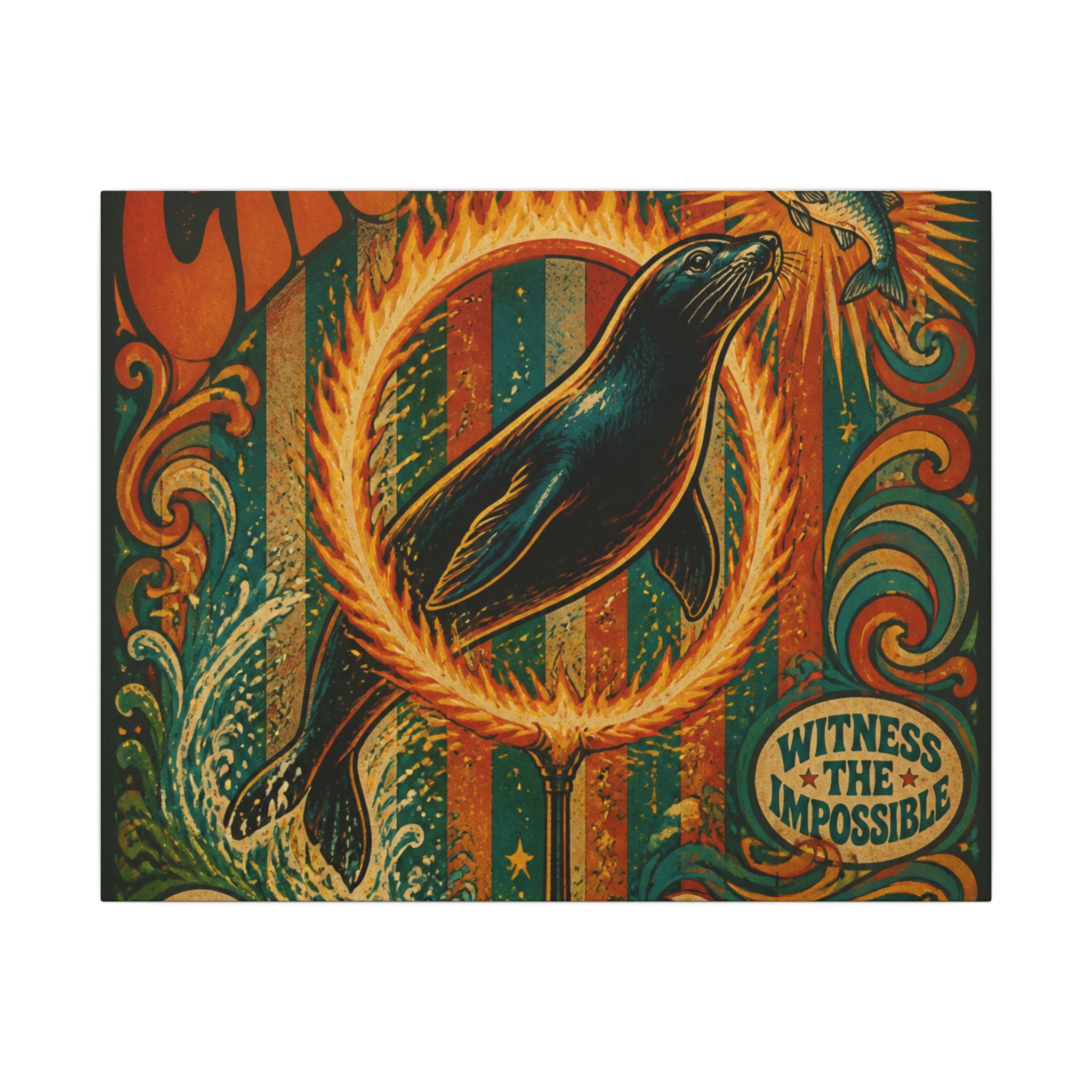 Seal Fire Hoop Wall Art Canvas 16×20 Psychedelic Cafe Decor Maximalist Print