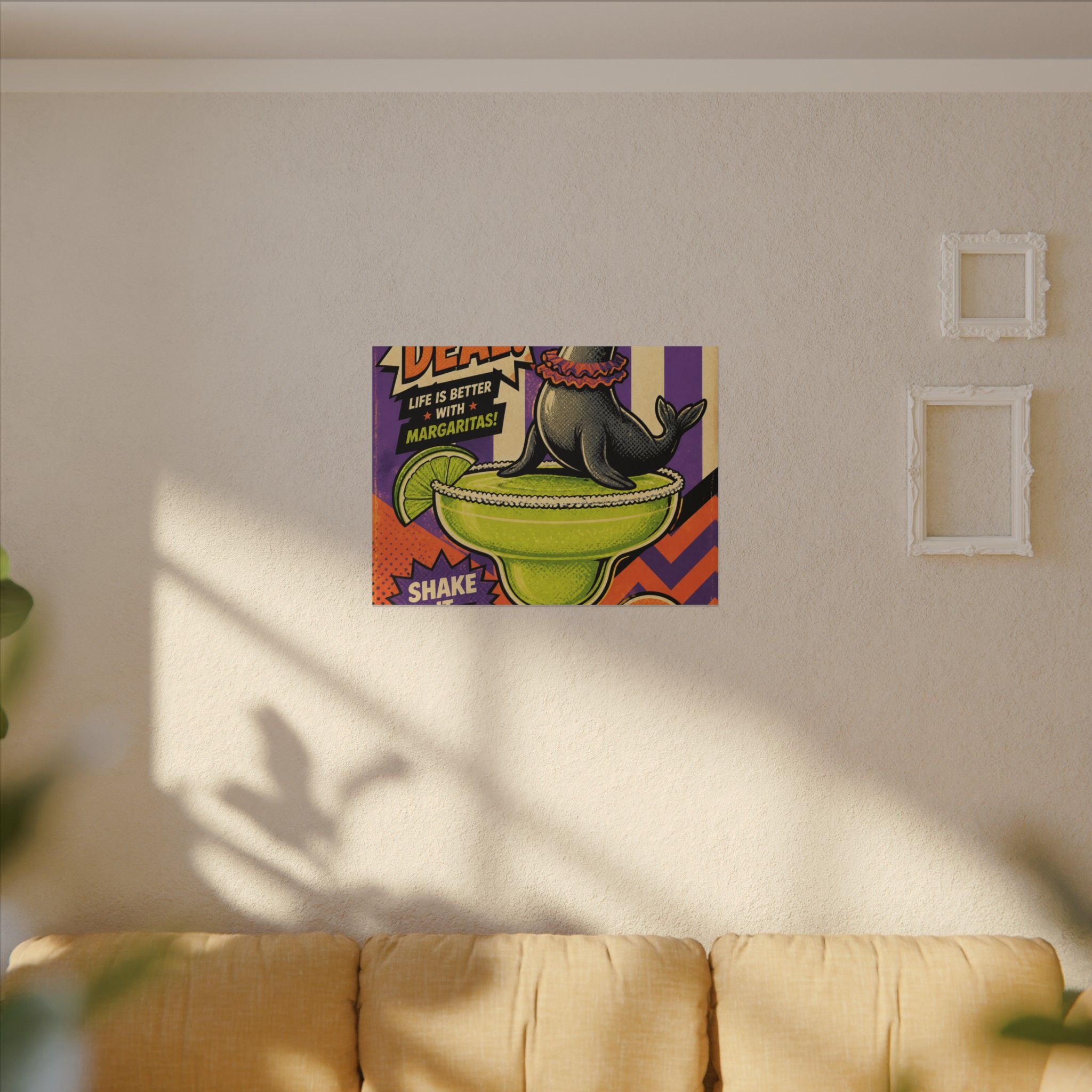 Margarita Balancing Seal Wall Art Canvas 24×36 Pop Art Restaurant Decor Maximalist Print
