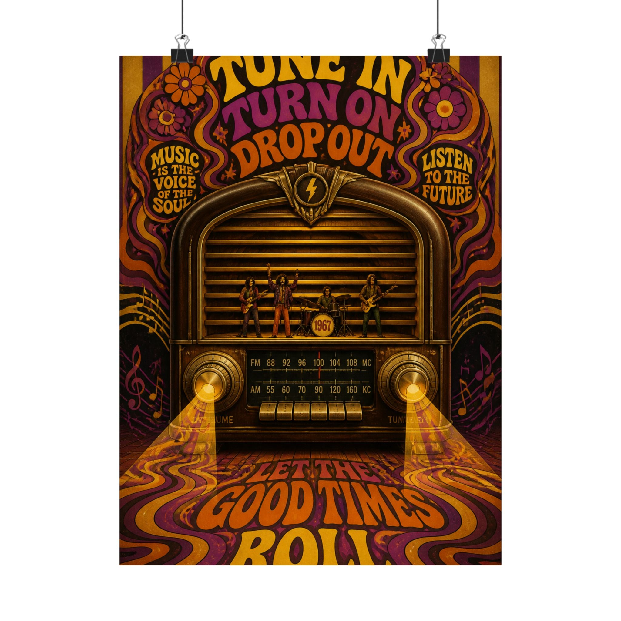Vintage Radio Stage Wall Art Poster 18×24 Psychedelic Cafe Decor Maximalist Print