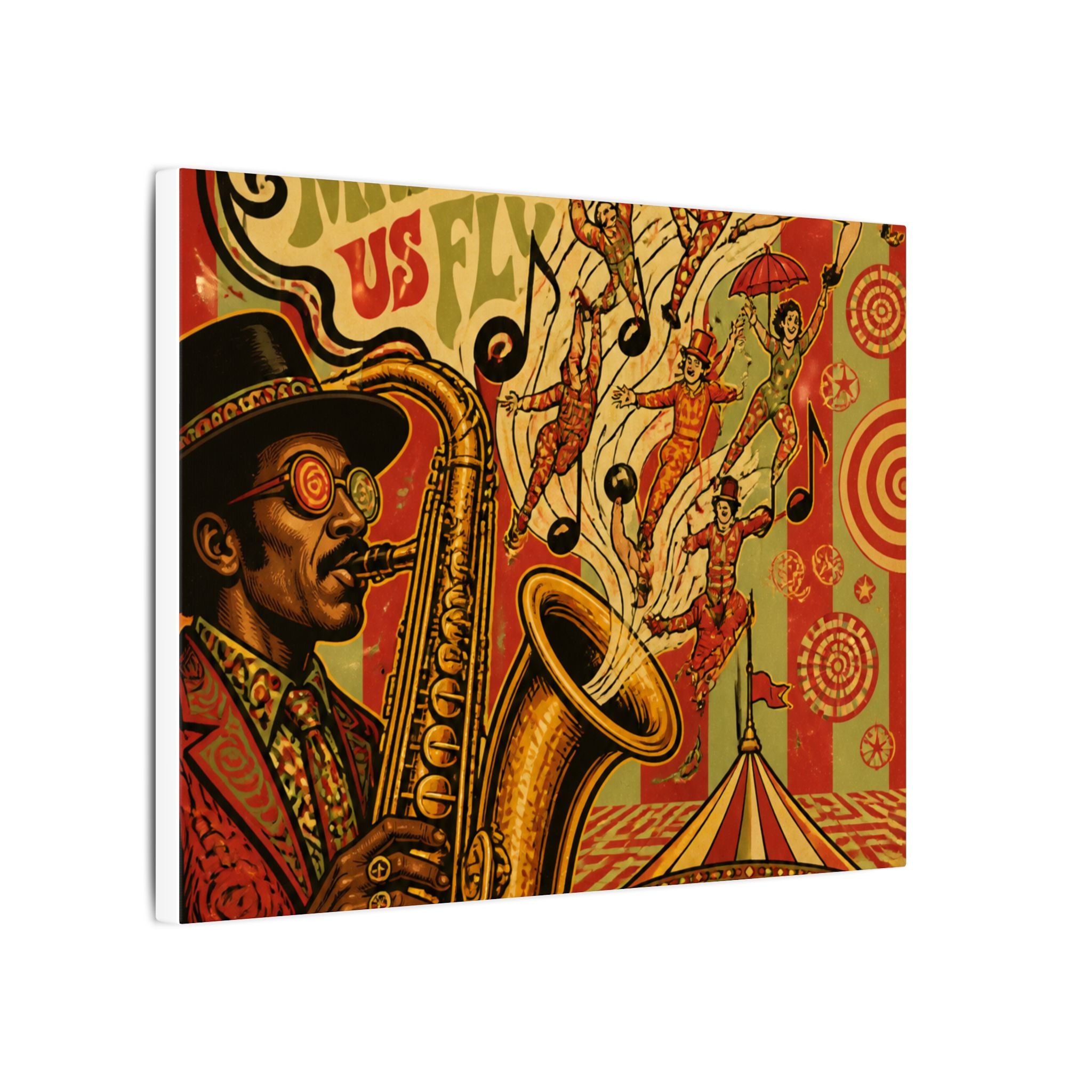 Saxophone Music Circus Wall Art Canvas 24×36 Psychedelic Dining Room Decor Maximalist Print