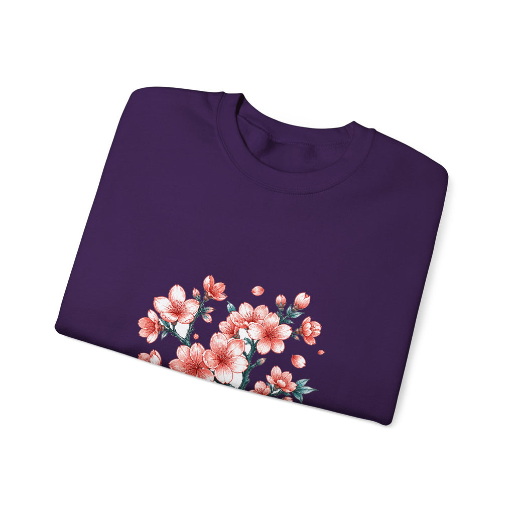Matching Couple Sweatshirt - Cherry Blossom & Maple Leaf Matching Couple Premium Fleece Sweatshirt Hand-Drawn Art His Hers Anniversary Gift - Design A