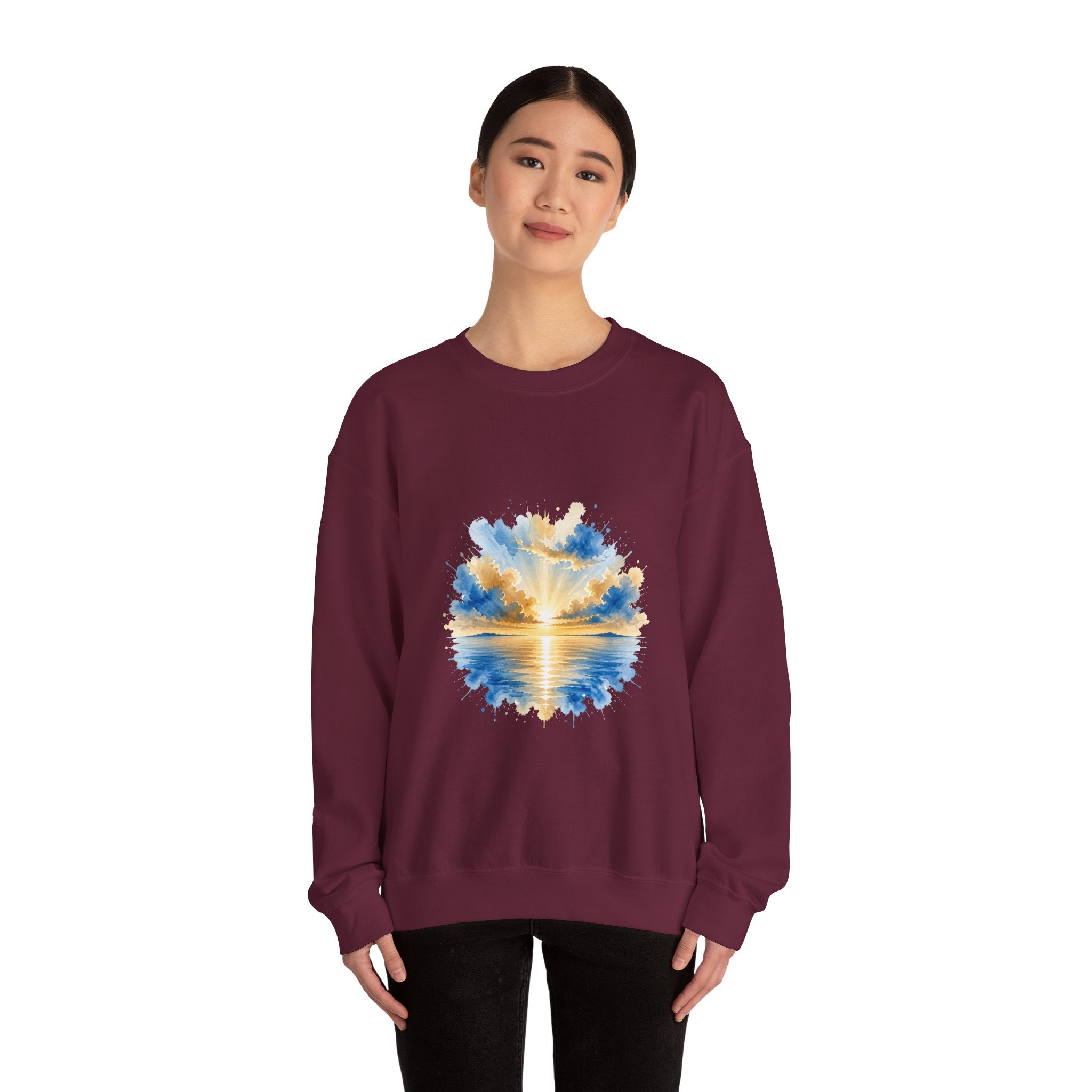Matching Couple Sweatshirt - Sunrise & Sunset Matching Couple Crewneck Sweatshirt Watercolor Art His Hers Engagement Gift - Design A