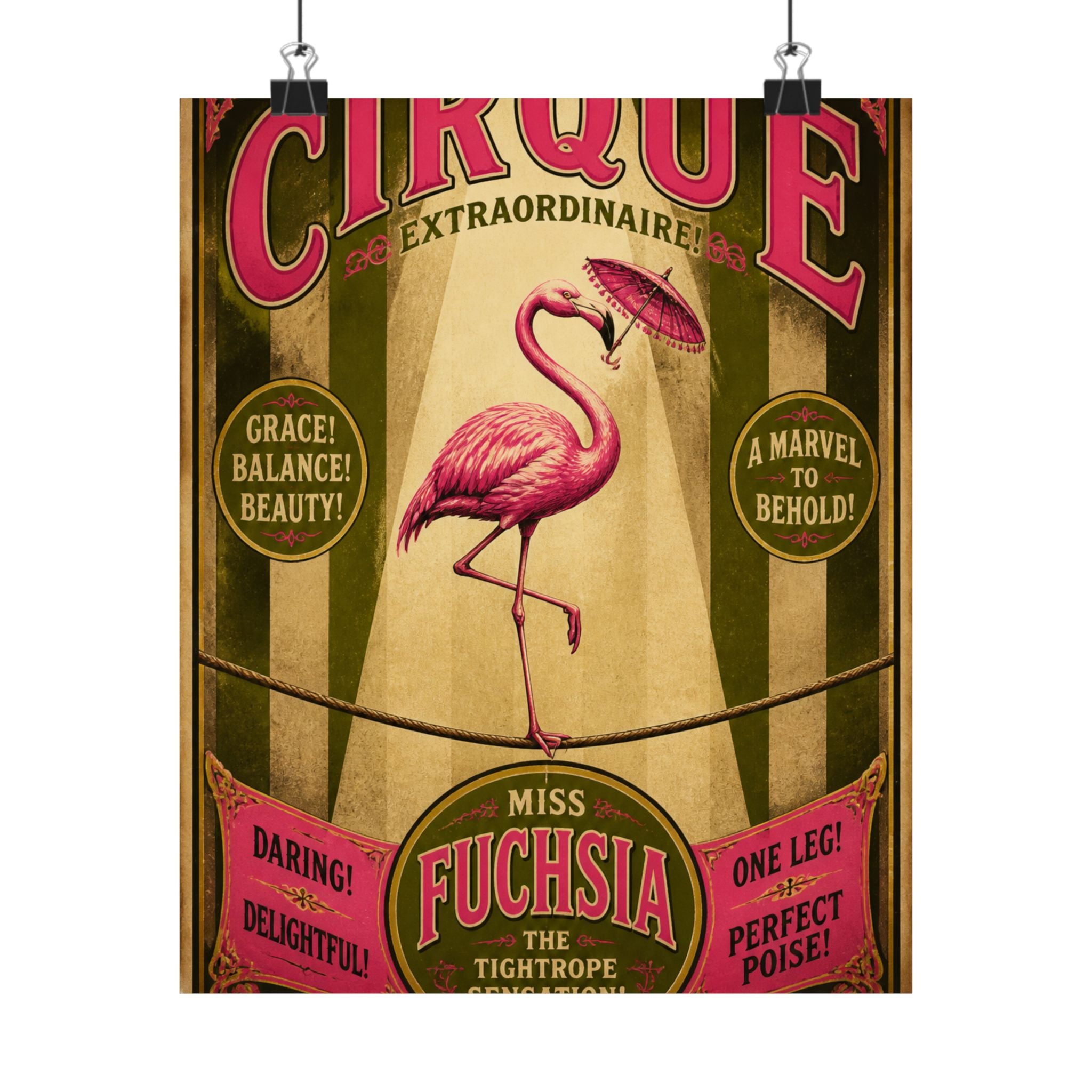 Flamingo Tightrope Wall Art Poster 18×24 Vintage Circus Kitchen Decor Maximalist Print