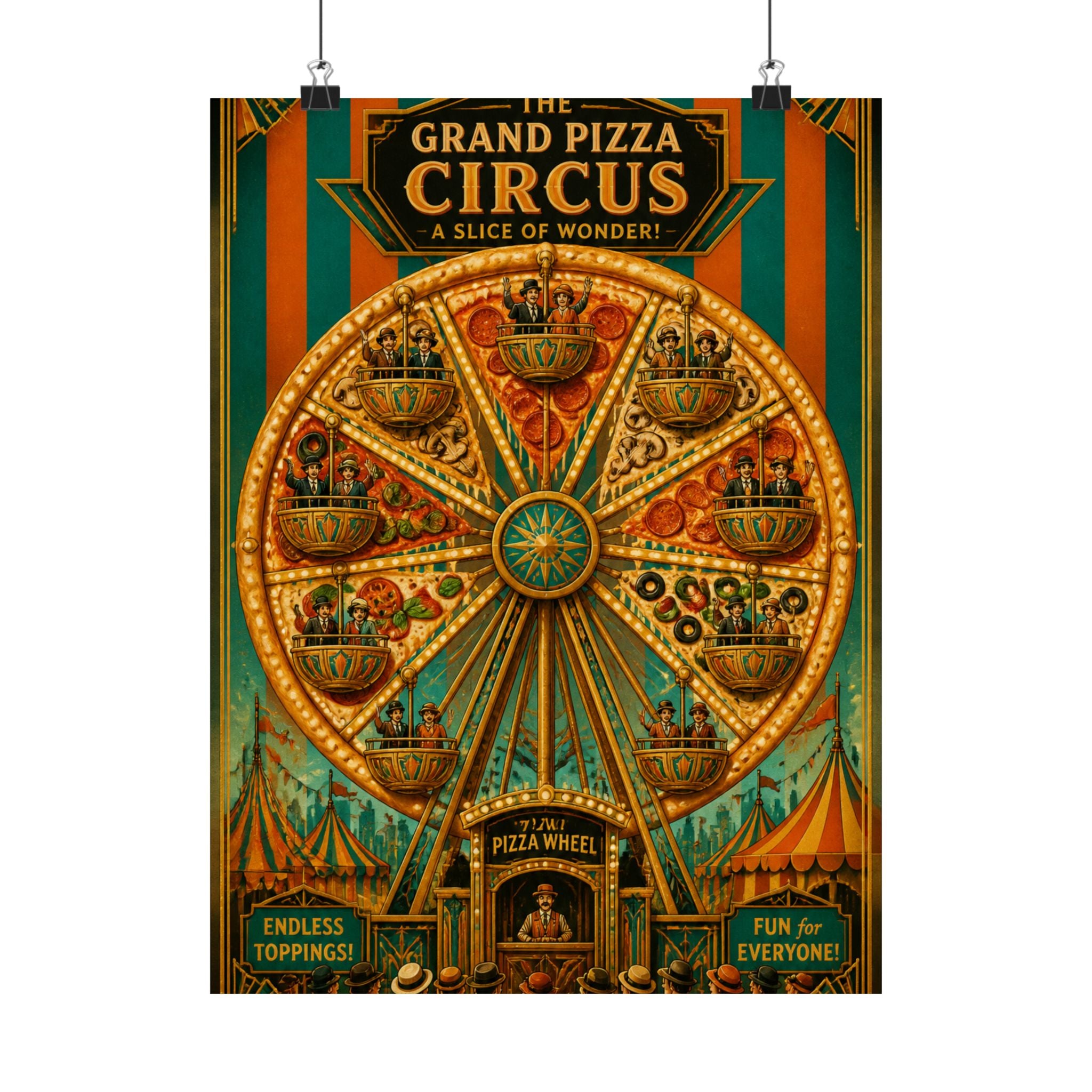 Pizza Ferris Wheel Wall Art Poster 24×36 Art Deco Bar Area Decor Maximalist Print