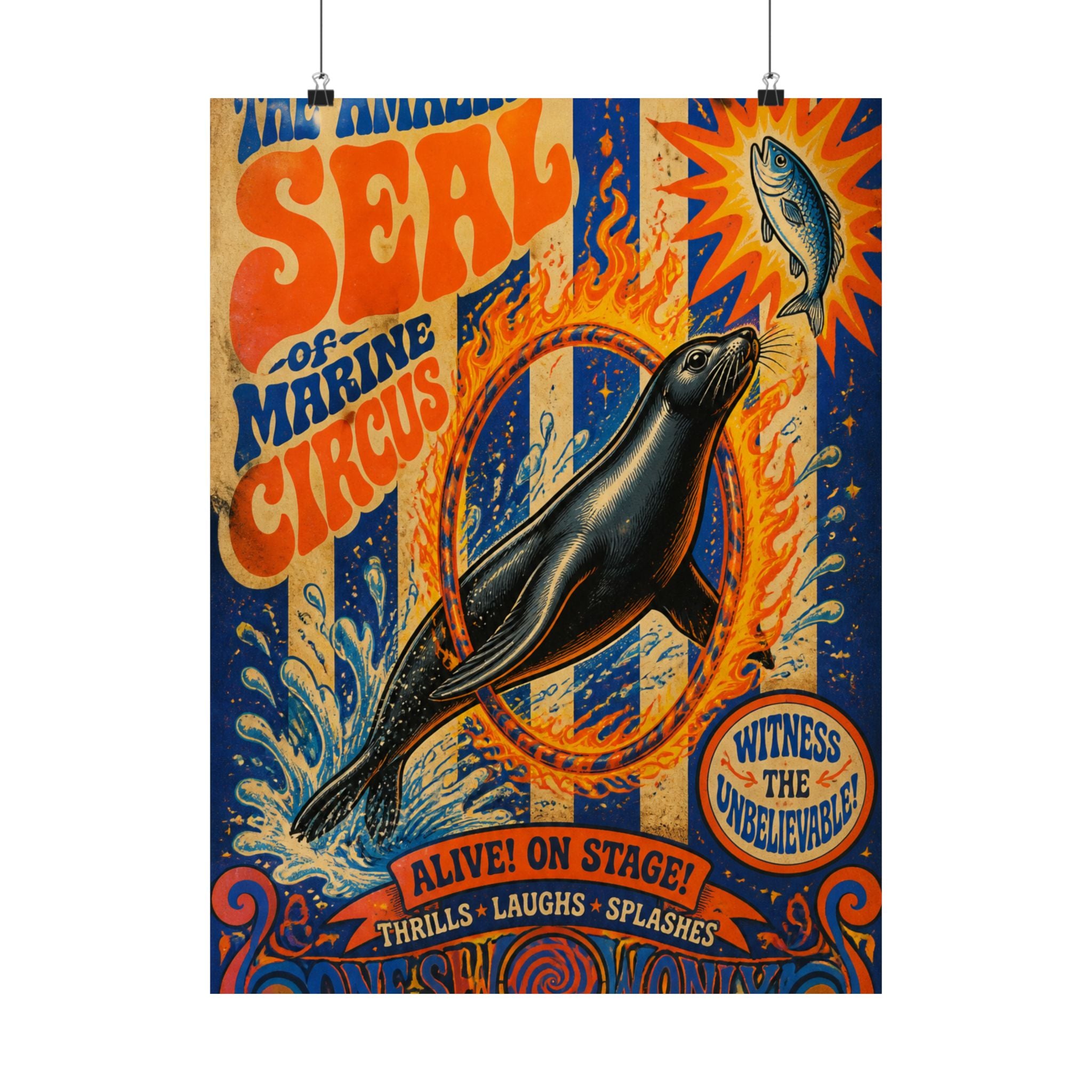 Seal Fire Hoop Wall Art Poster 24×36 Psychedelic Dining Room Decor Maximalist Print