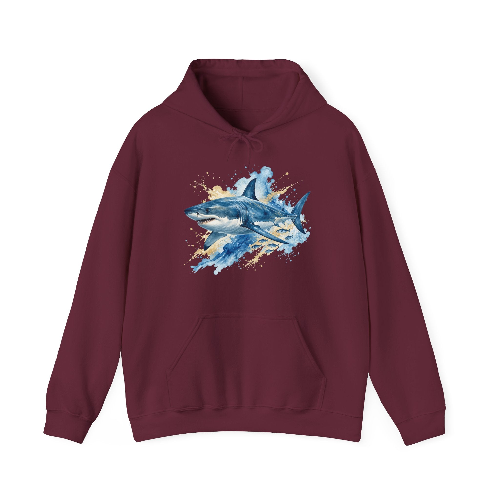 Matching Couple Sweatshirt - Shark & Dolphin Matching Couple Hooded Sweatshirt Watercolor Art His Hers Engagement Gift - Design A