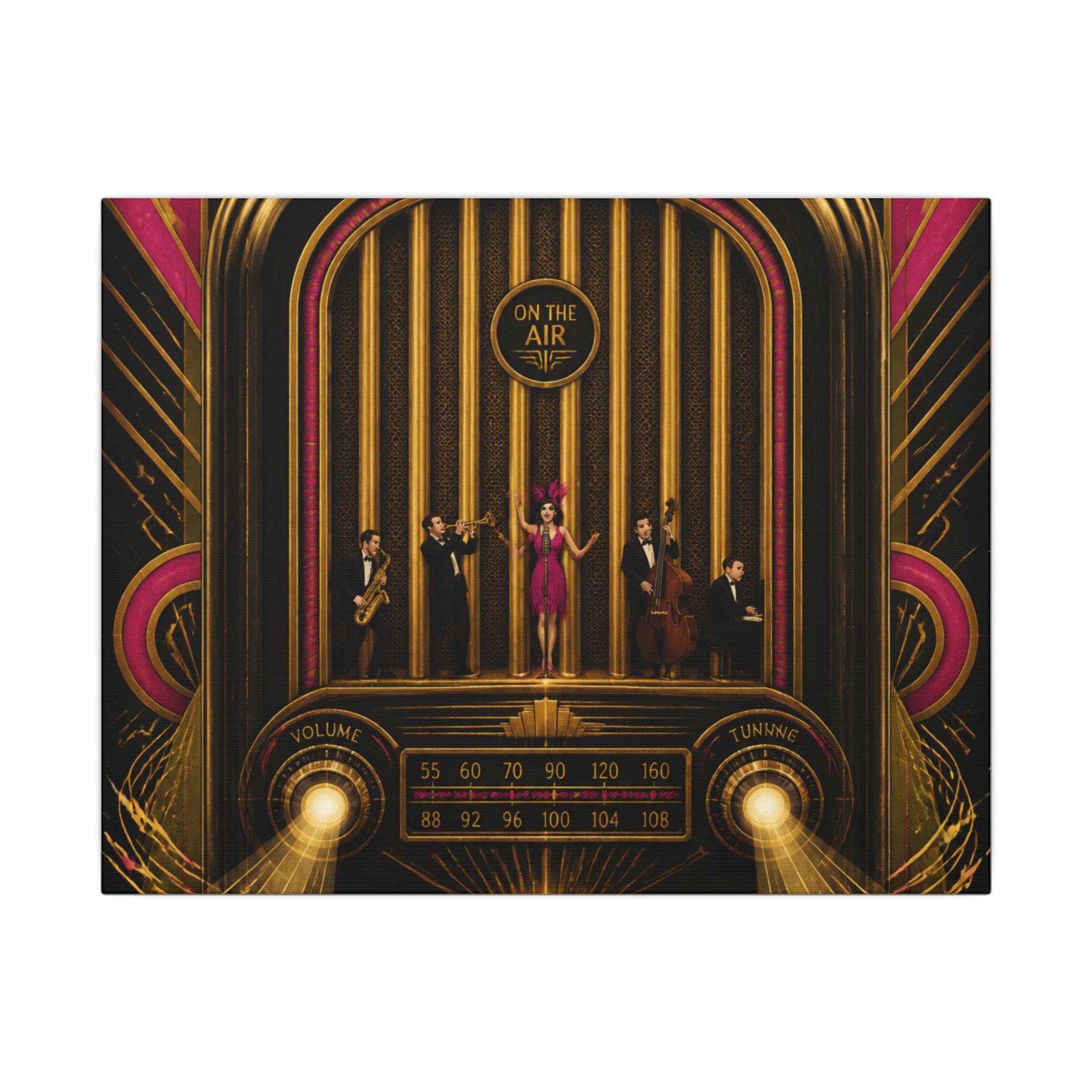 Vintage Radio Stage Wall Art Canvas 24×36 Art Deco Bar Area Decor Maximalist Print