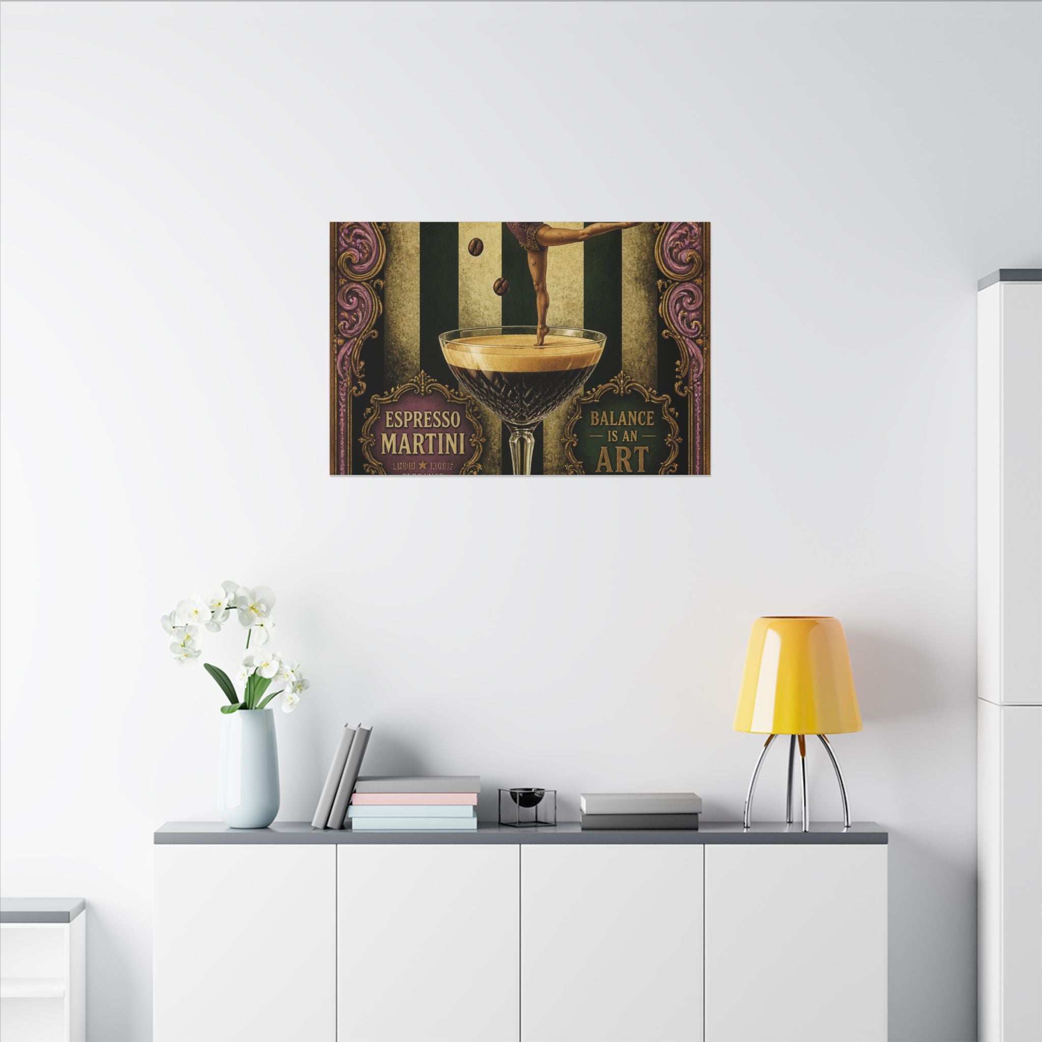 Espresso Martini Acrobat Wall Art Canvas 24×36 Baroque Studio Decor Maximalist Print