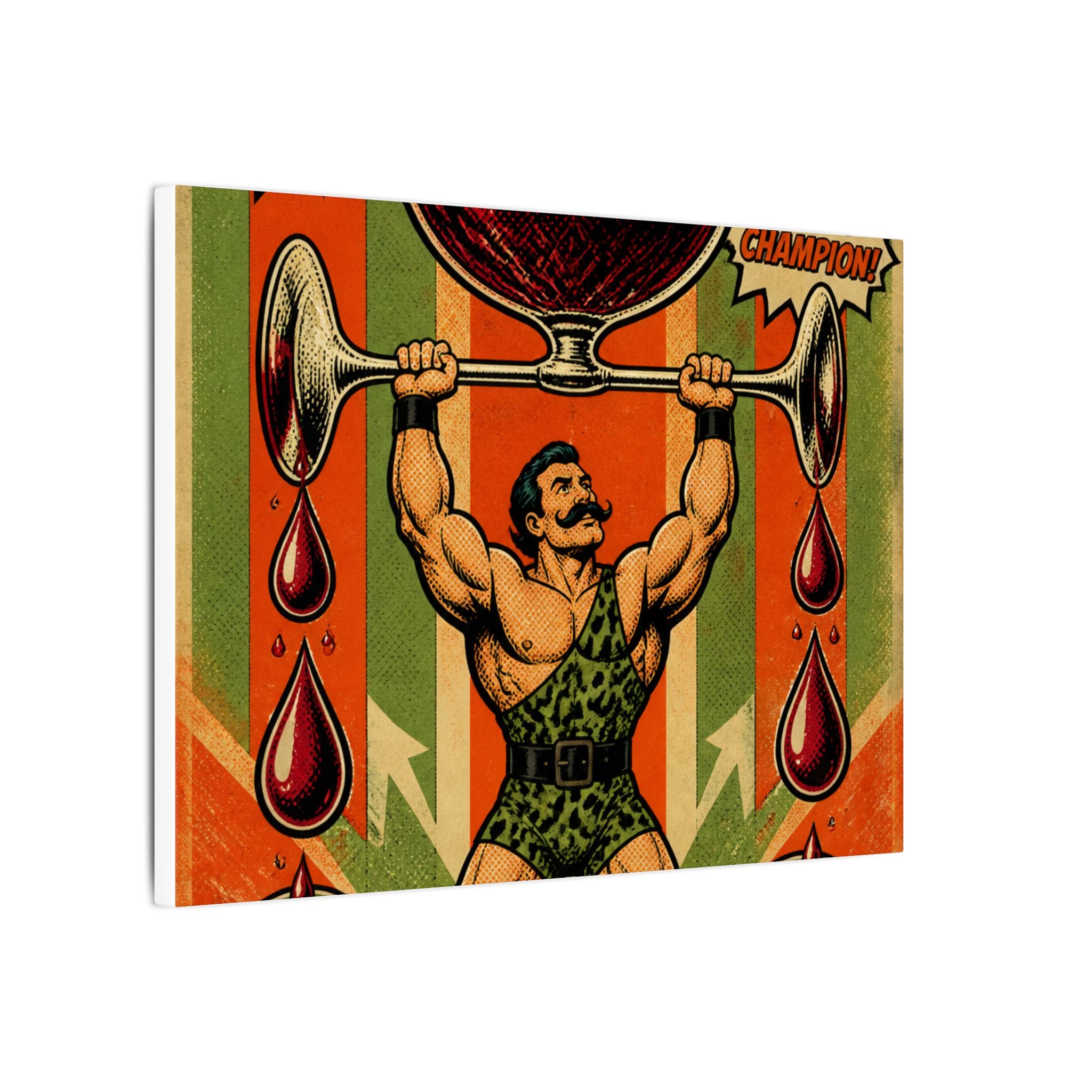 Wine Glass Strongman Wall Art Canvas 24×36 Pop Art Restaurant Decor Maximalist Print