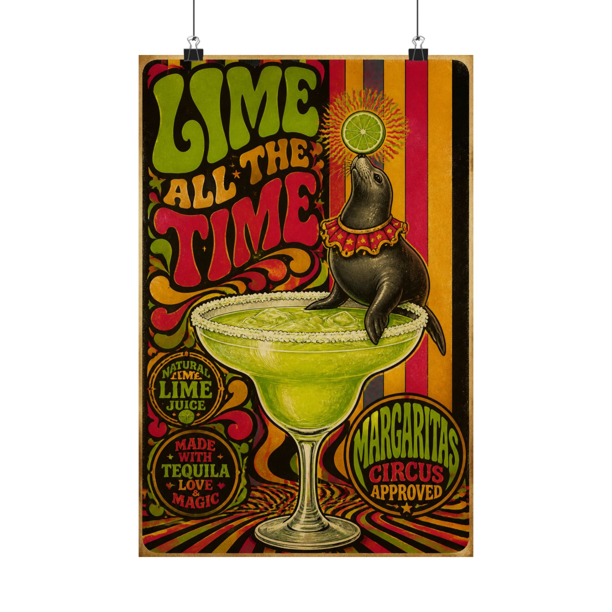 Margarita Balancing Seal Wall Art Poster 24×36 Psychedelic Dining Room Decor Maximalist Print