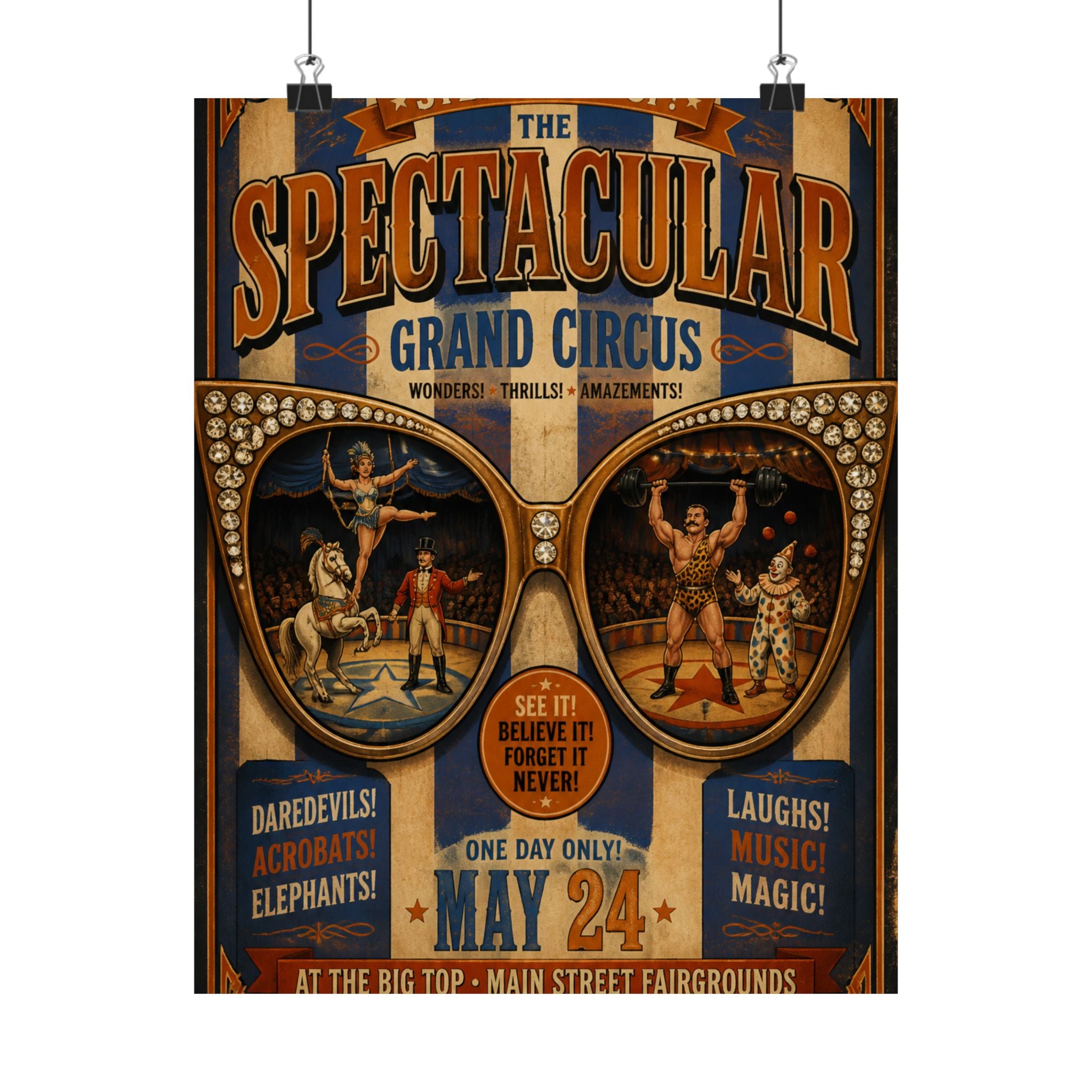 Sunglasses Circus Ring Wall Art Poster 18×24 Vintage Circus Kitchen Decor Maximalist Print