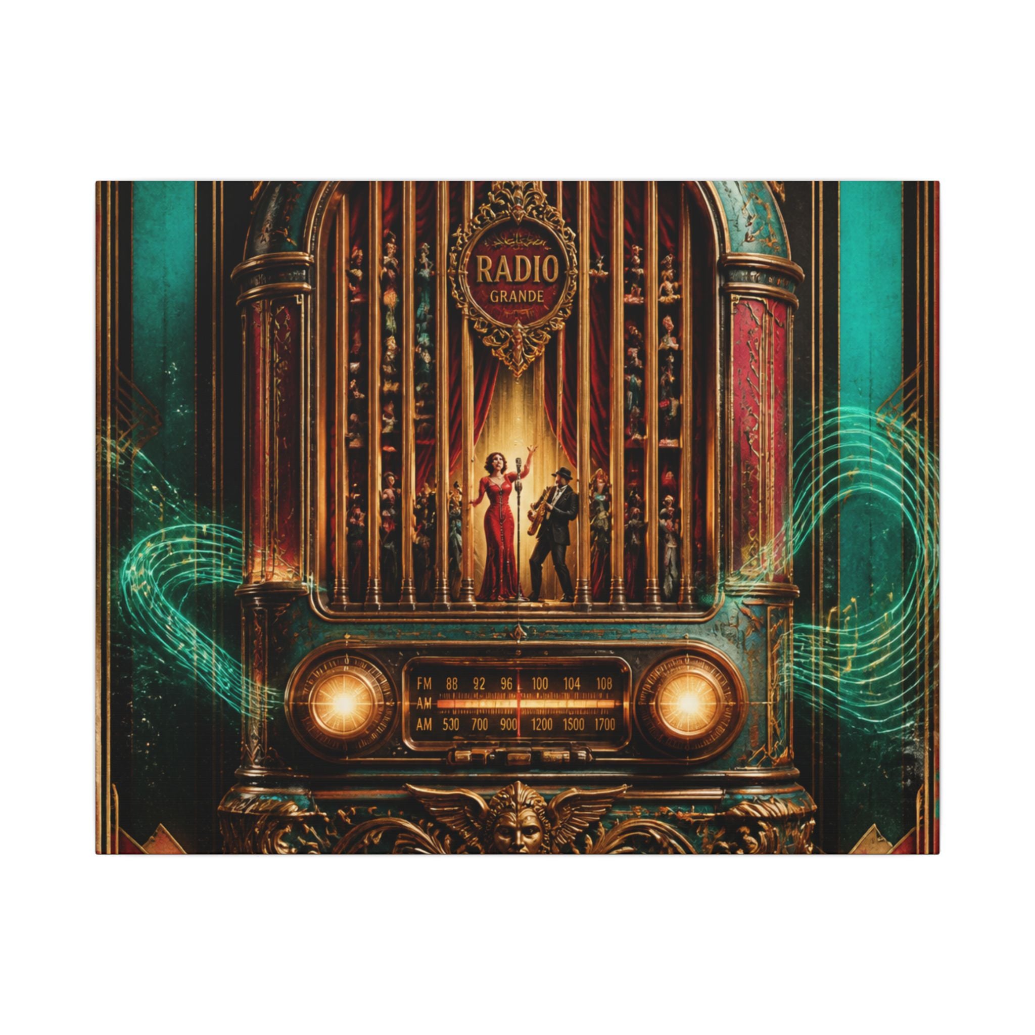 Vintage Radio Stage Wall Art Canvas 24×36 Baroque Studio Decor Maximalist Print