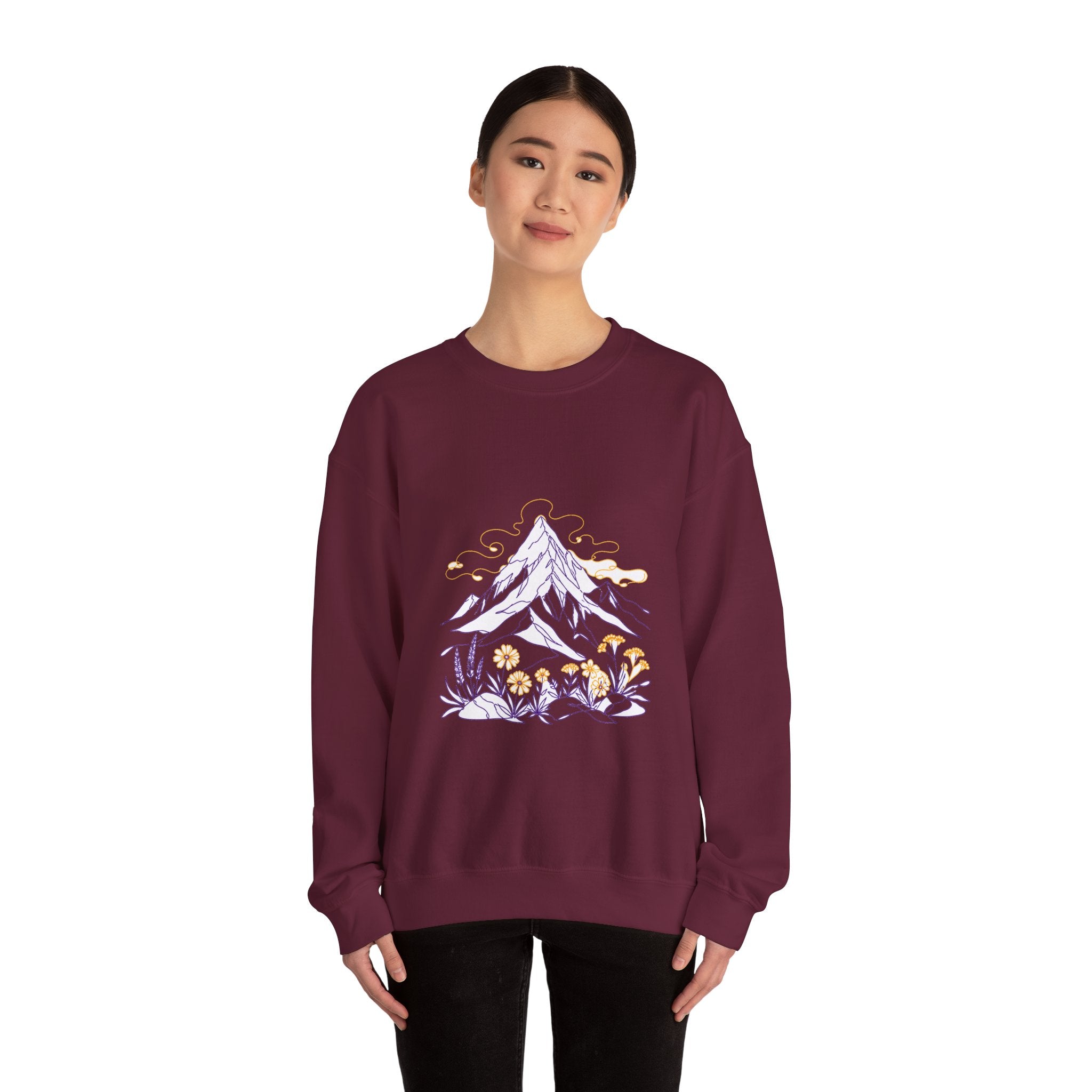 Matching Couple Sweatshirt - Mountain & Ocean Matching Couple Premium Fleece Sweatshirt Minimalist Art His Hers Christmas Gift - Design A
