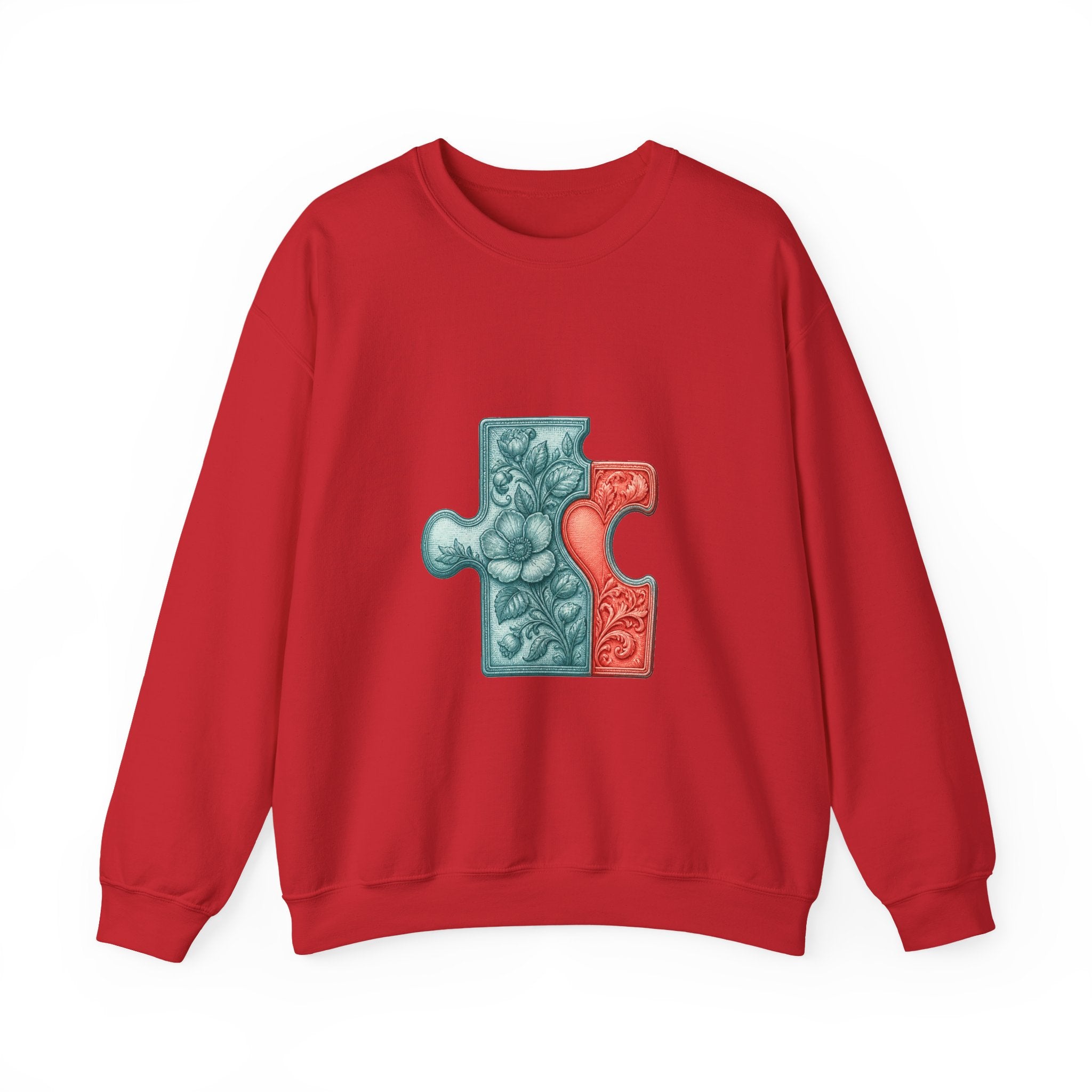 Matching Couple Sweatshirt - Puzzle Pieces Matching Couple Crewneck Sweatshirt Vintage Art His Hers Wedding Gift - Design A