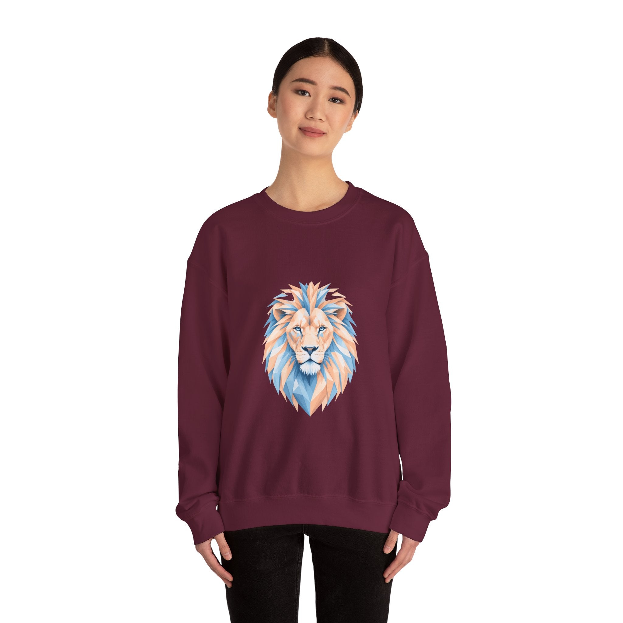 Matching Couple Sweatshirt - Lion & Lamb Matching Couple Premium Fleece Sweatshirt Geometric Art His Hers Love Gift - Design A