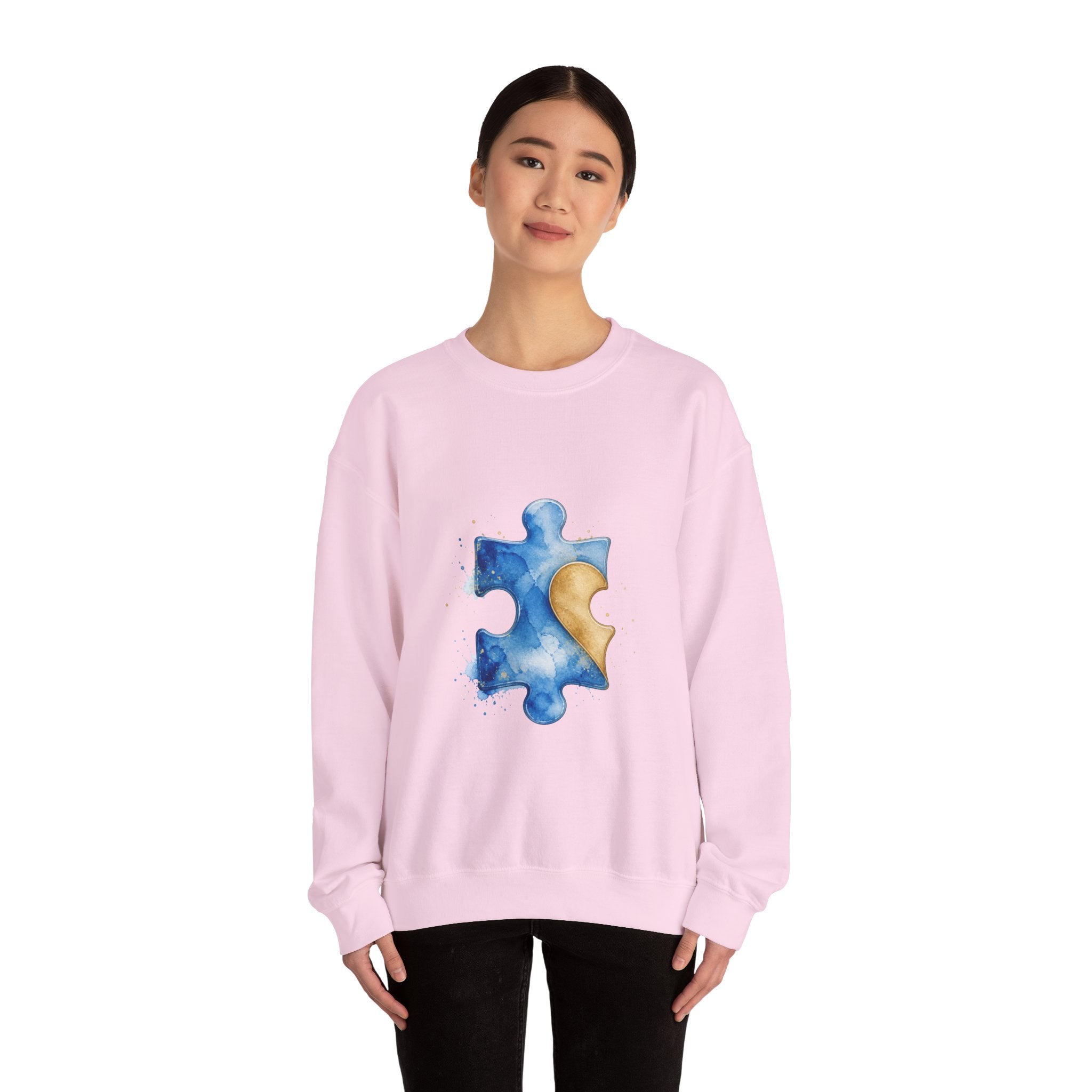 Matching Couple Sweatshirt - Puzzle Pieces Matching Couple Crewneck Sweatshirt Watercolor Art His Hers Engagement Gift - Design A
