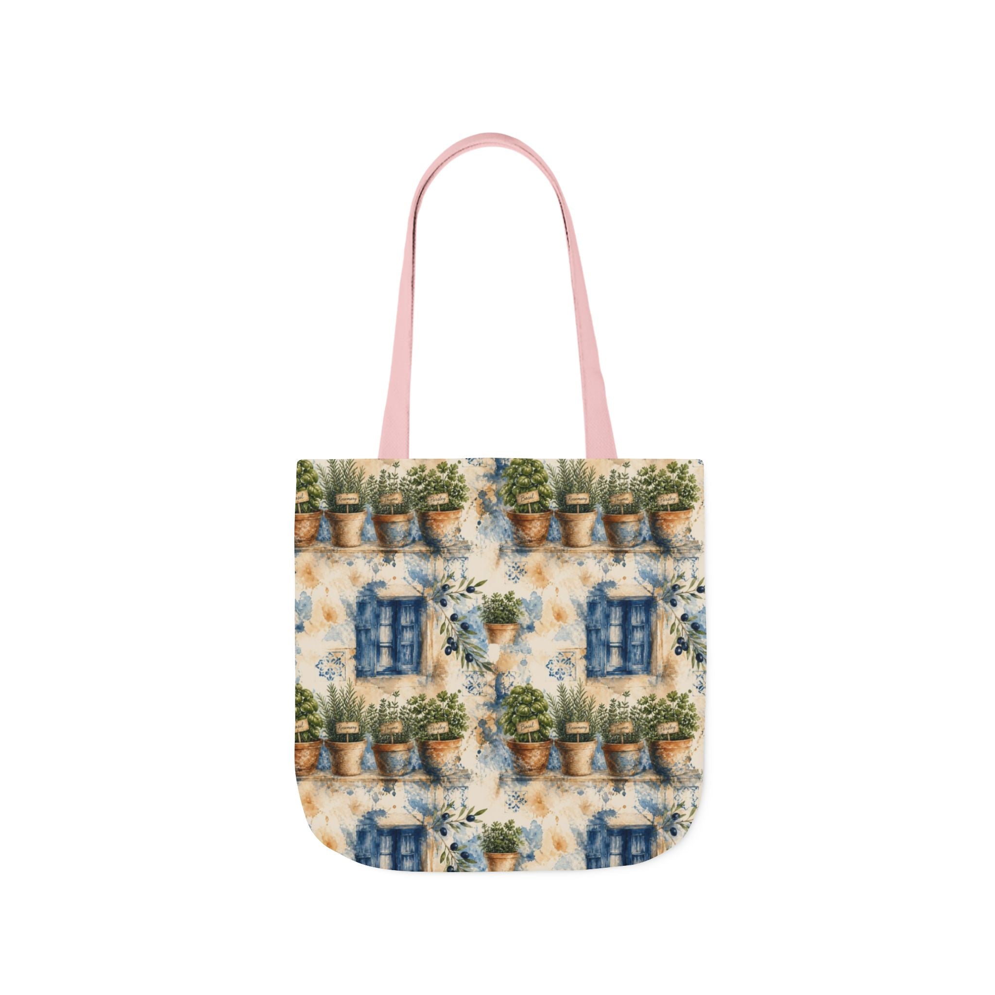 Terracotta Herb Pots Canvas Tote Bag Mediterranean Kitchen Watercolor Splash Design Italian Cottagecore Gift