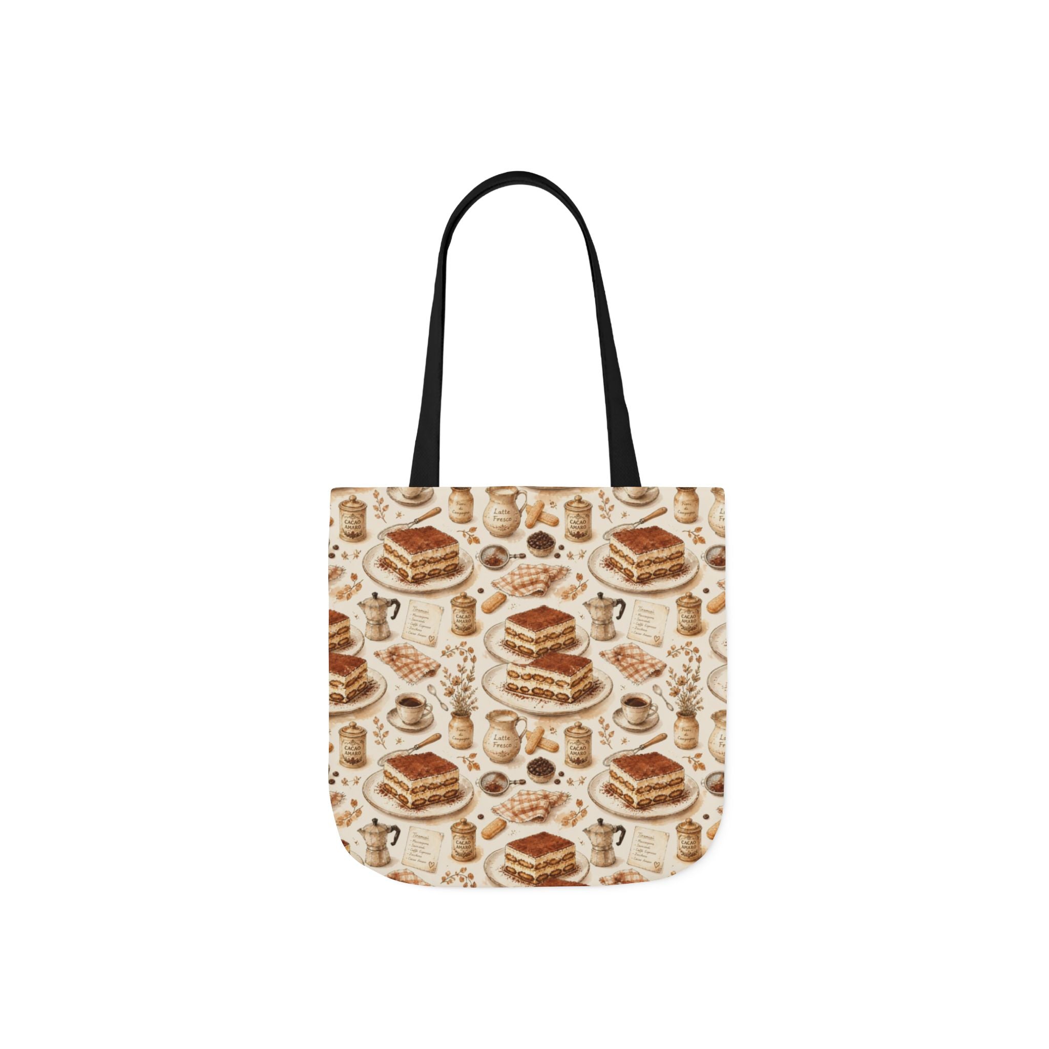 Tiramisu Layers Canvas Tote Bag Mediterranean Kitchen Watercolor Design Italian Cottagecore Gift