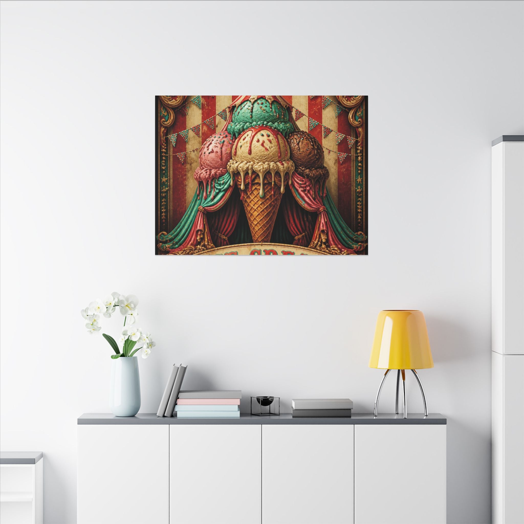 Ice Cream Cone Circus Tent Wall Art Canvas 24×36 Baroque Studio Decor Maximalist Print
