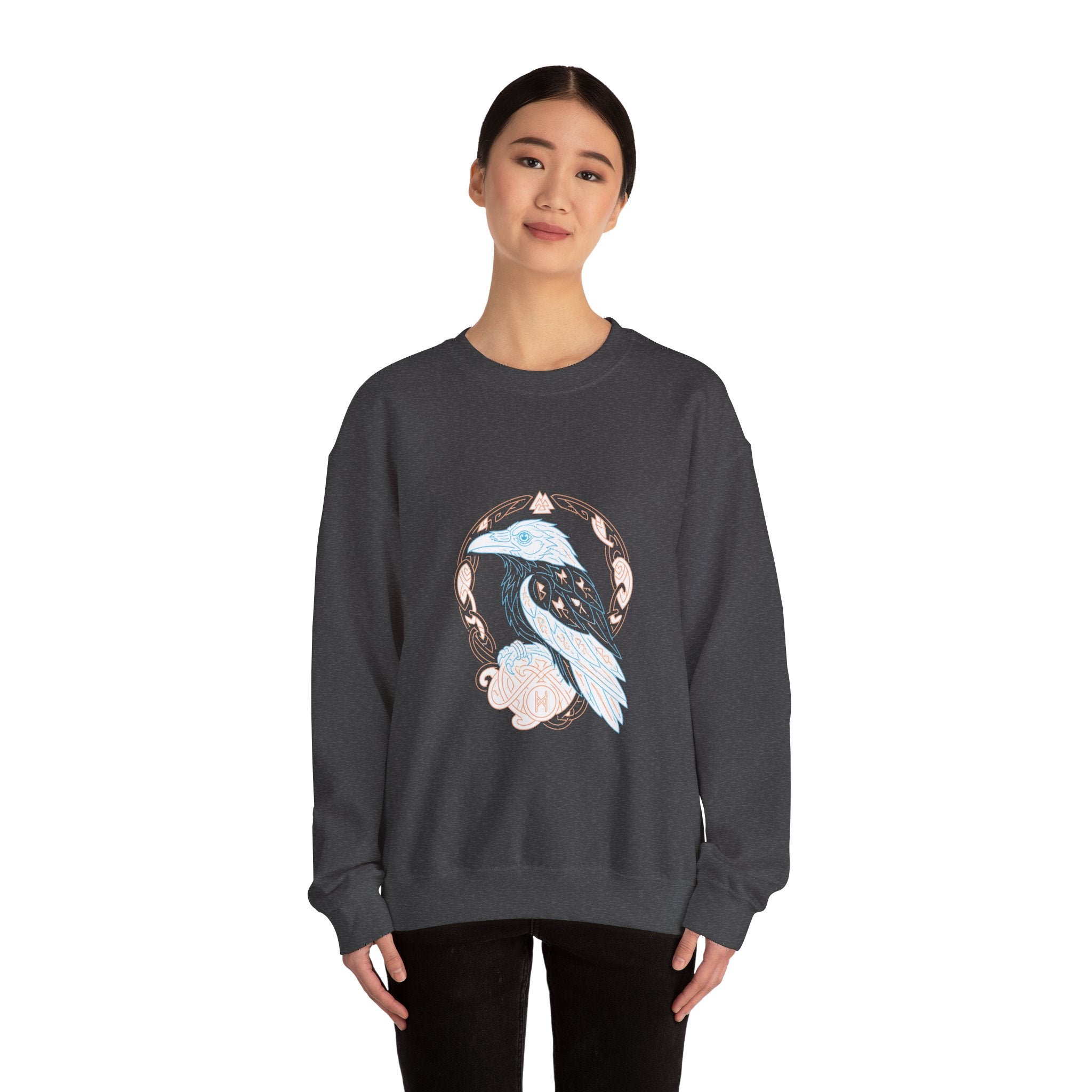 Matching Couple Sweatshirt - Huginn & Muninn Matching Couple Crewneck Sweatshirt Minimalist Art His Hers Valentine Gift - Design A
