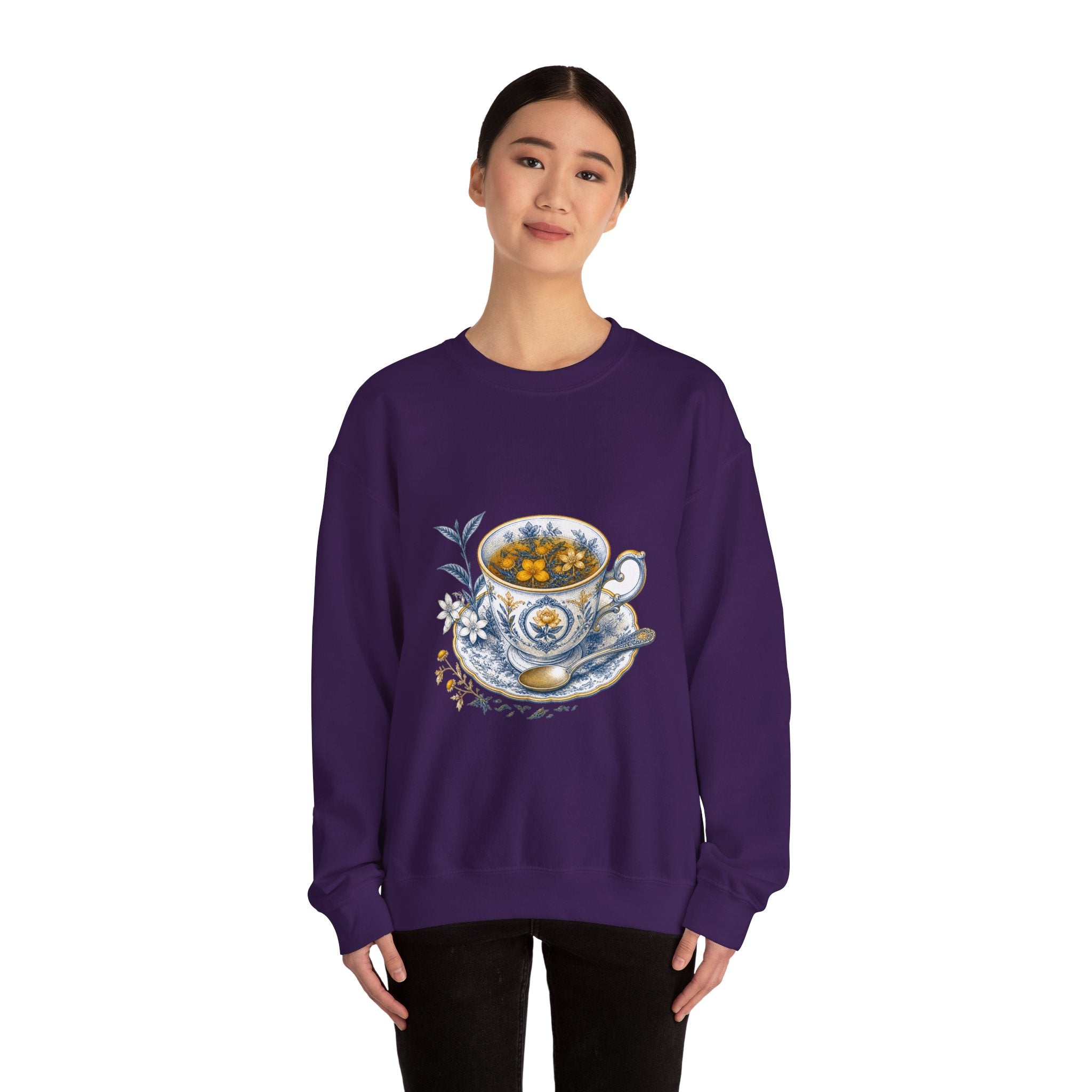 Matching Couple Sweatshirt - Coffee & Tea Matching Couple Crewneck Sweatshirt Vintage Art His Hers Wedding Gift - Design B