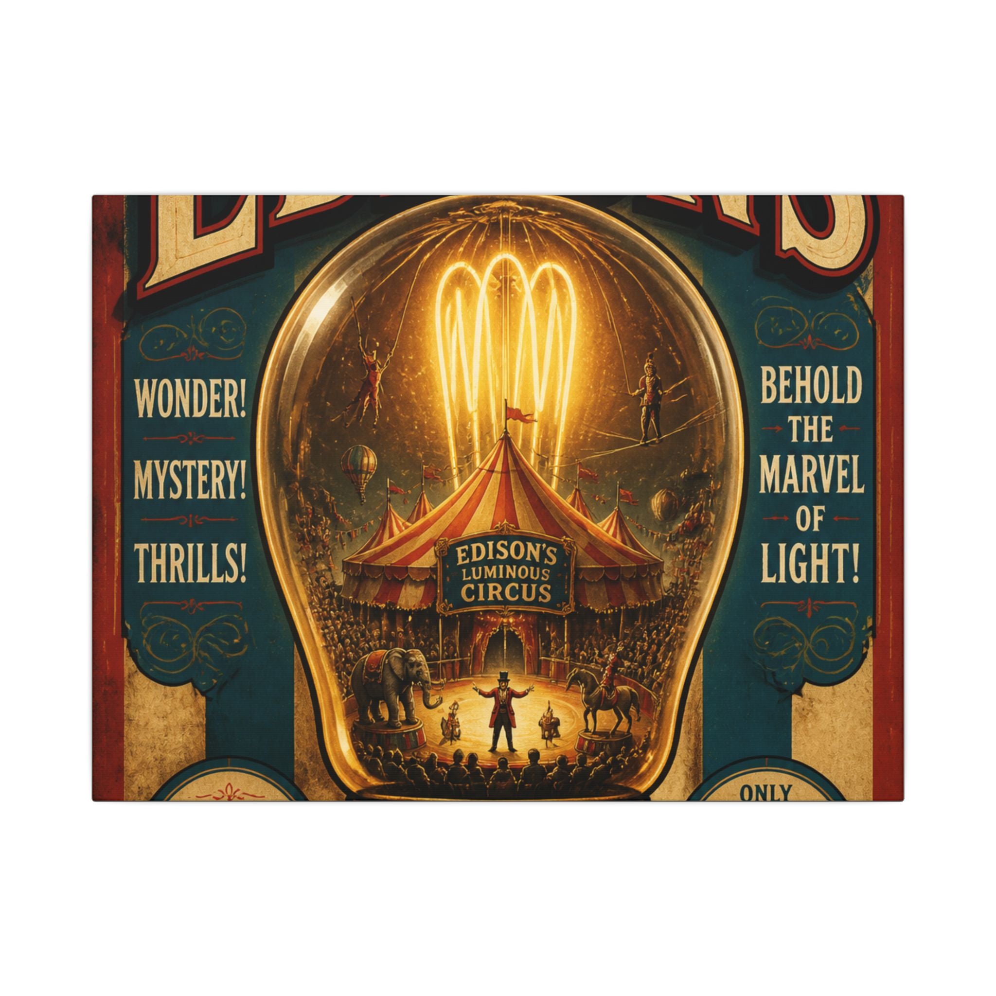 Light Bulb Circus Wall Art Canvas 24×36 Vintage Circus Bedroom Decor Maximalist Print