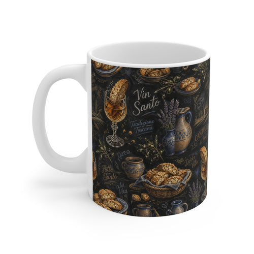 Biscotti & Vin Santo 11oz Ceramic Mug Mediterranean Kitchen Chalk Art Design Italian Cottagecore Gift