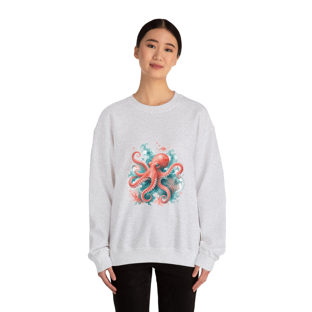Matching Couple Sweatshirt - Octopus & Jellyfish Matching Couple Premium Fleece Sweatshirt Watercolor Art His Hers Birthday Gift - Design A