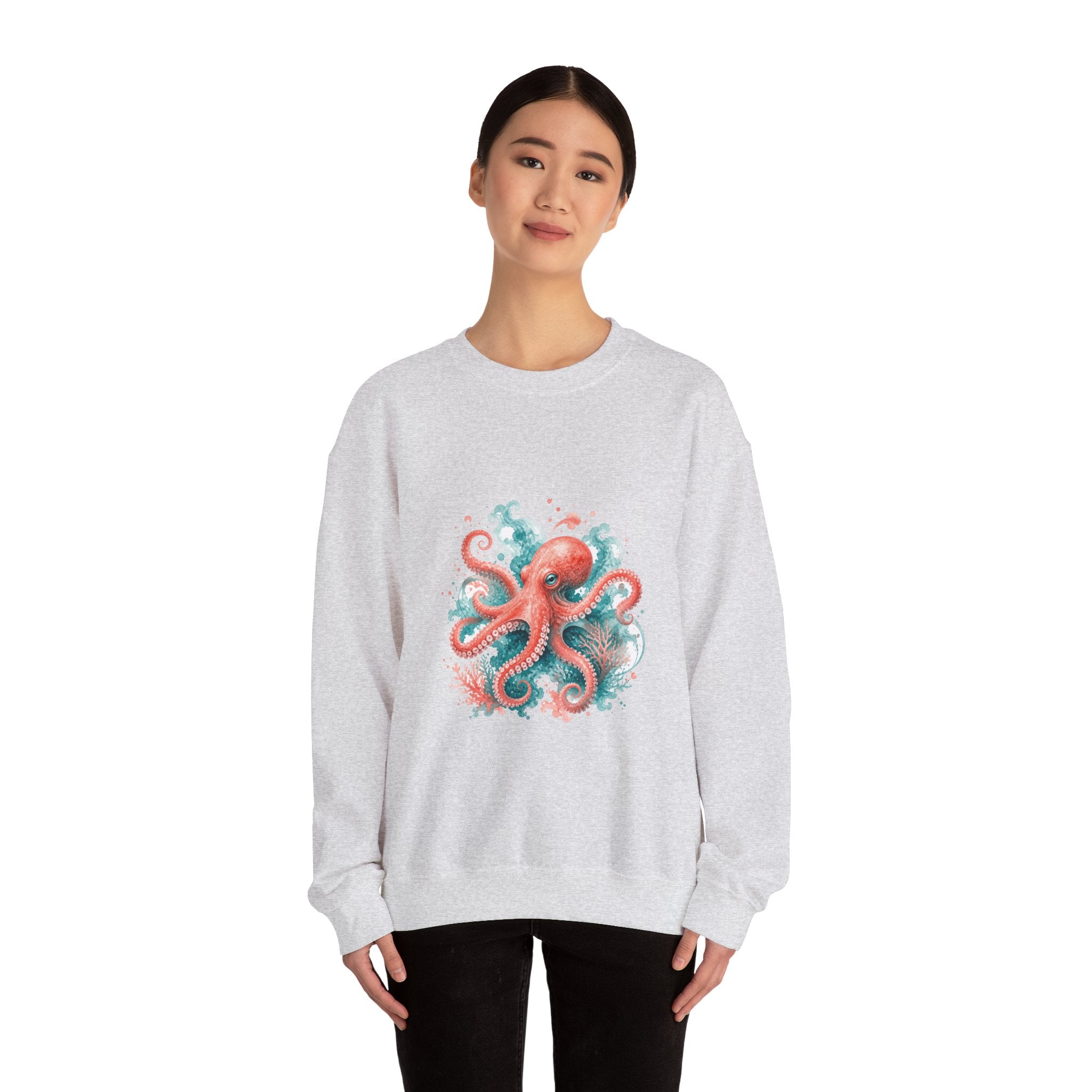 Matching Couple Sweatshirt - Octopus & Jellyfish Matching Couple Premium Fleece Sweatshirt Watercolor Art His Hers Birthday Gift - Design A