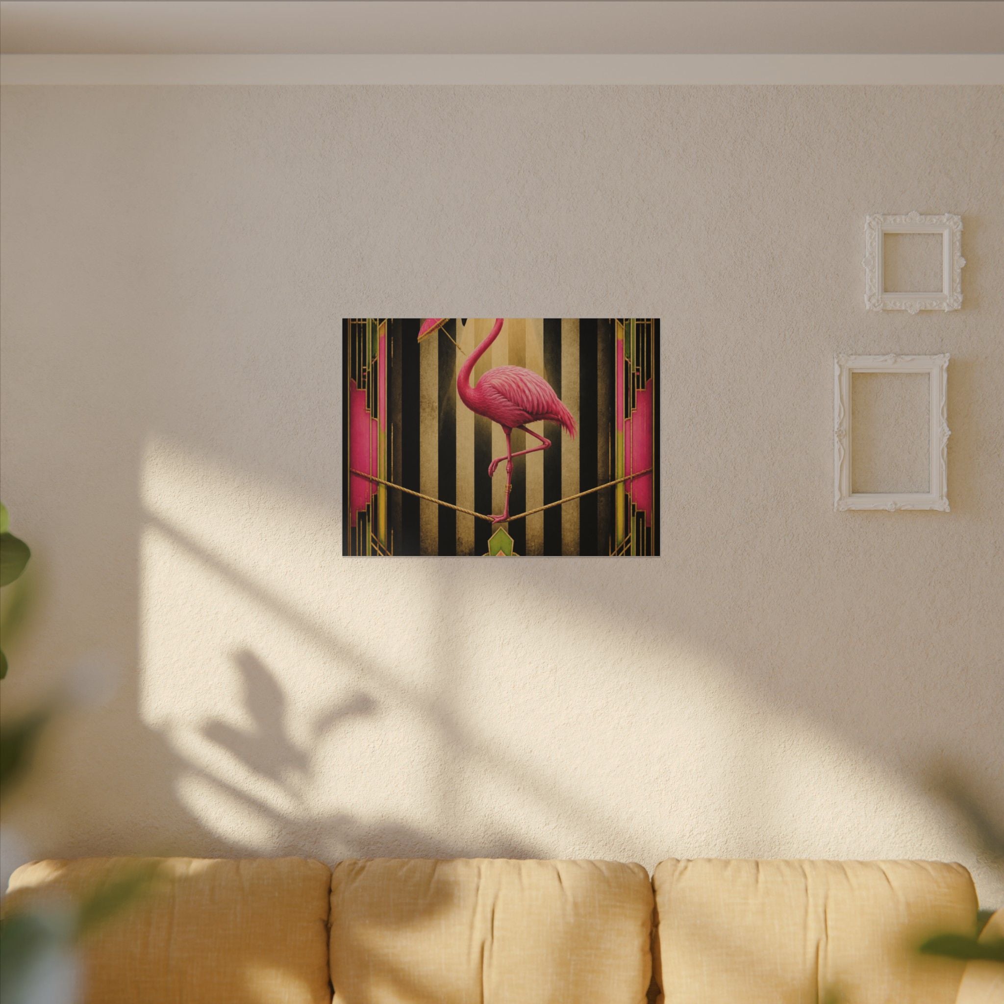 Flamingo Tightrope Wall Art Canvas 16×20 Art Deco Entryway Decor Maximalist Print