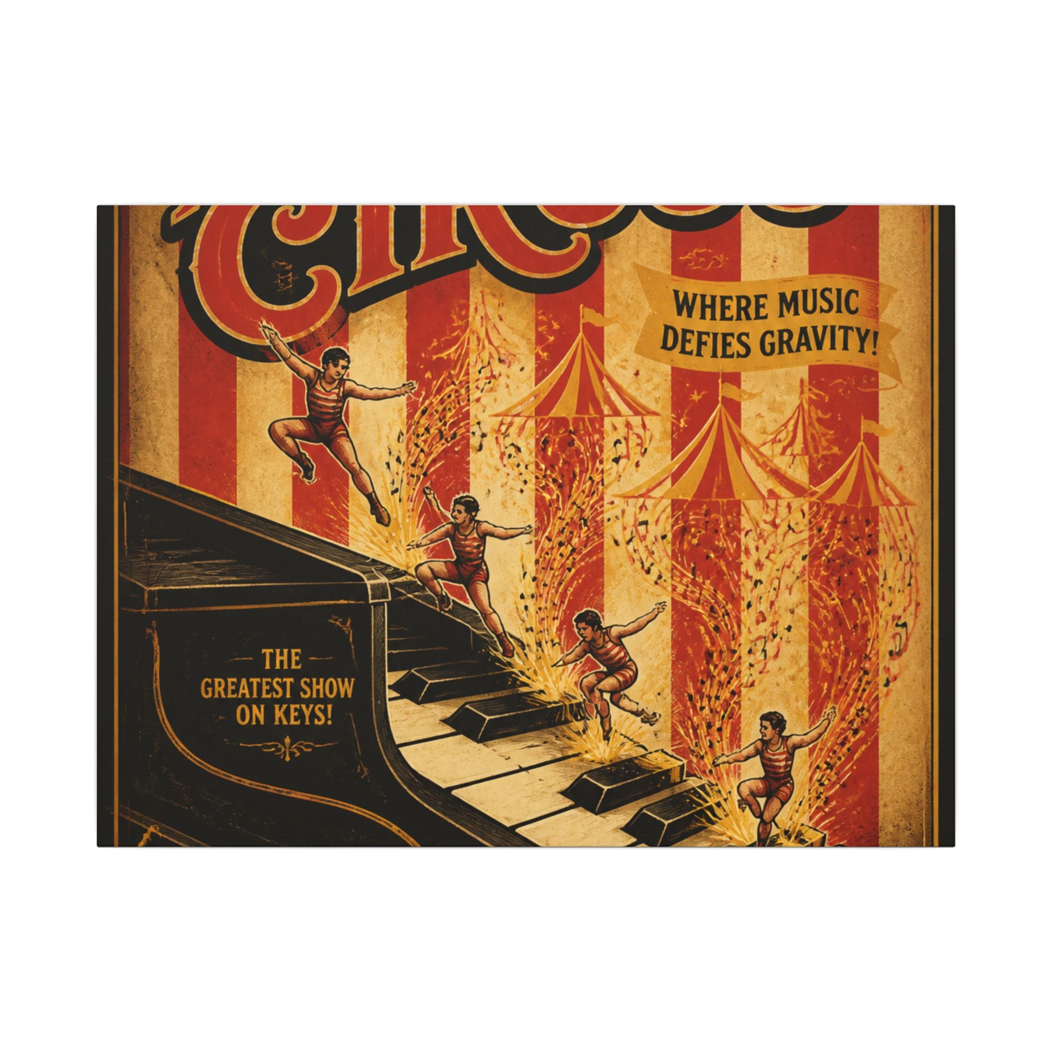 Grand Piano Acrobats Wall Art Canvas 24×36 Vintage Circus Bedroom Decor Maximalist Print