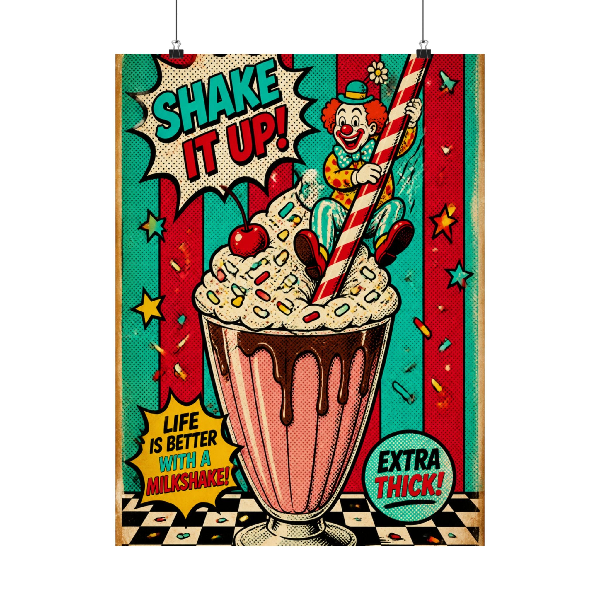 Milkshake Slide Clown Wall Art Poster 18×24 Pop Art Living Room Decor Maximalist Print