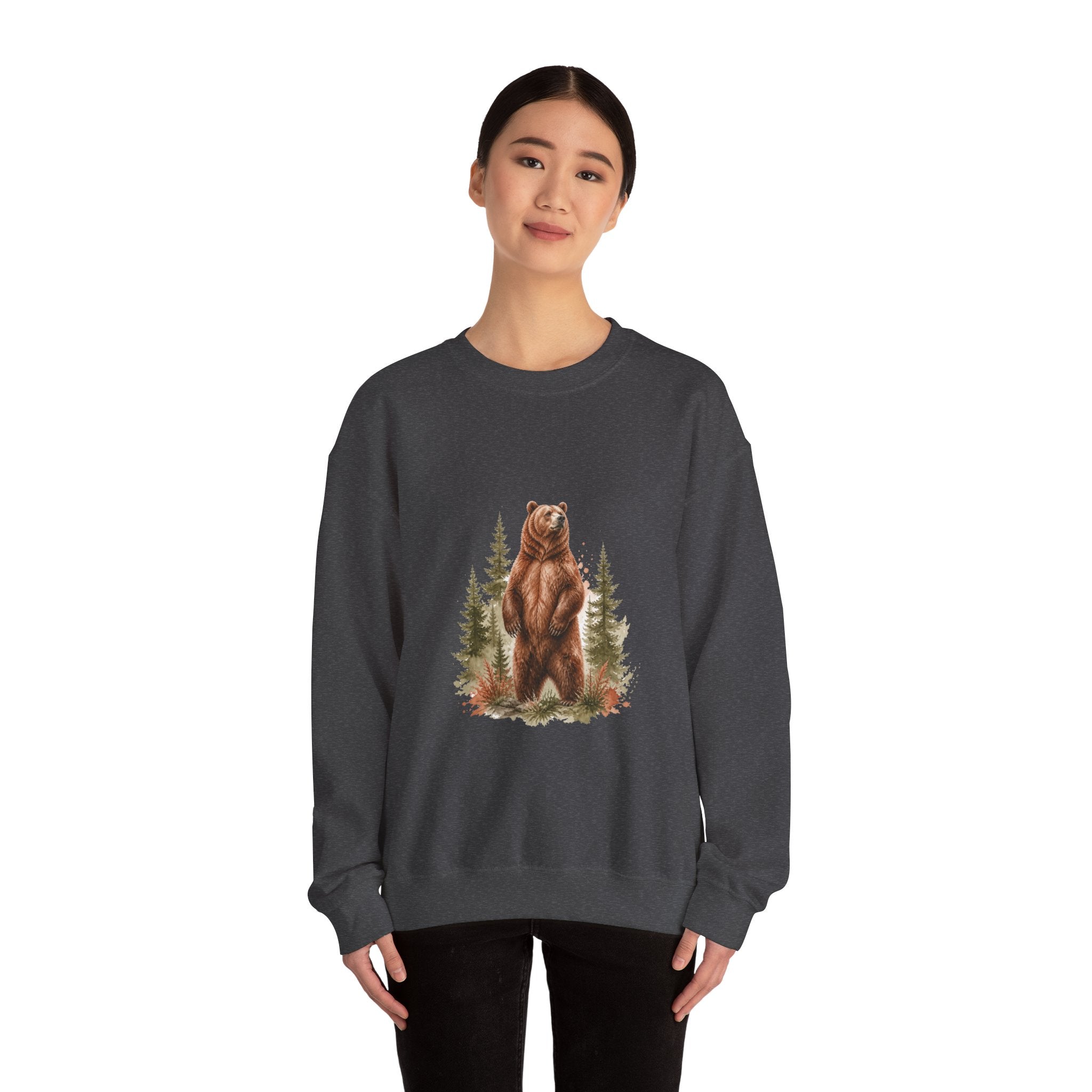 Matching Couple Sweatshirt - Bear & Deer Matching Couple Crewneck Sweatshirt Watercolor Art His Hers Engagement Gift - Design A