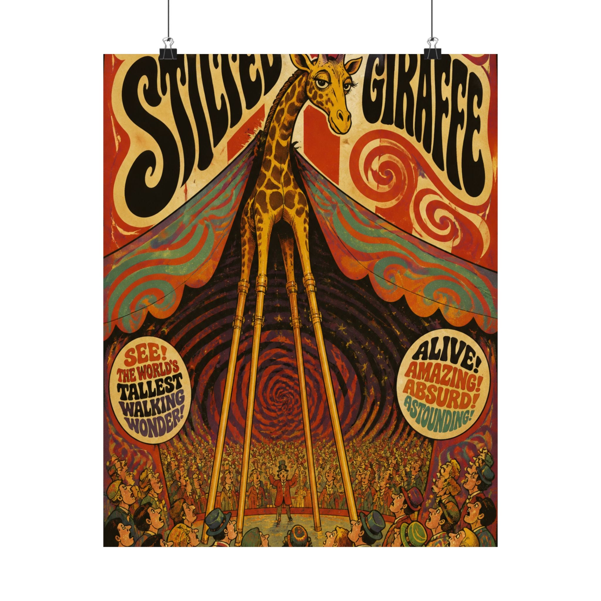 Giraffe on Stilts Wall Art Poster 18×24 Psychedelic Cafe Decor Maximalist Print