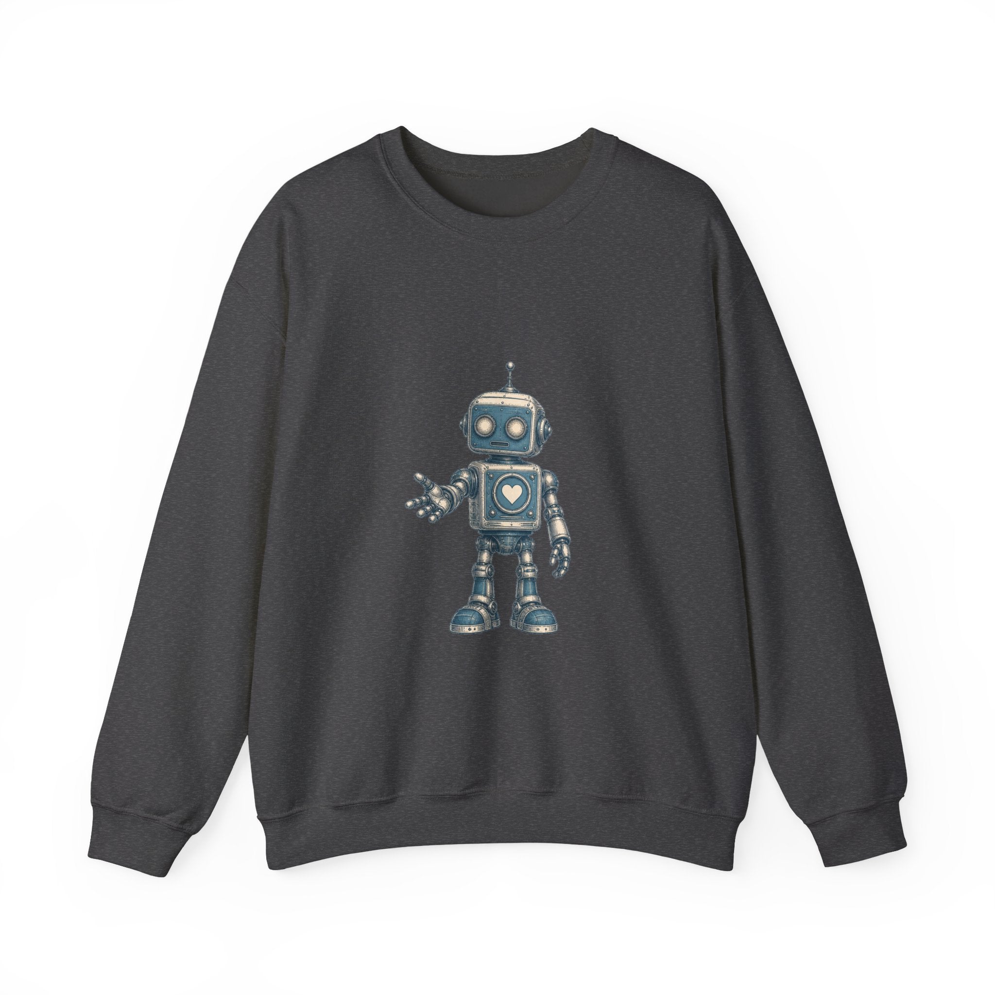 Matching Couple Sweatshirt - Robot & Heart Matching Couple Premium Fleece Sweatshirt Vintage Art His Hers Honeymoon Gift - Design A
