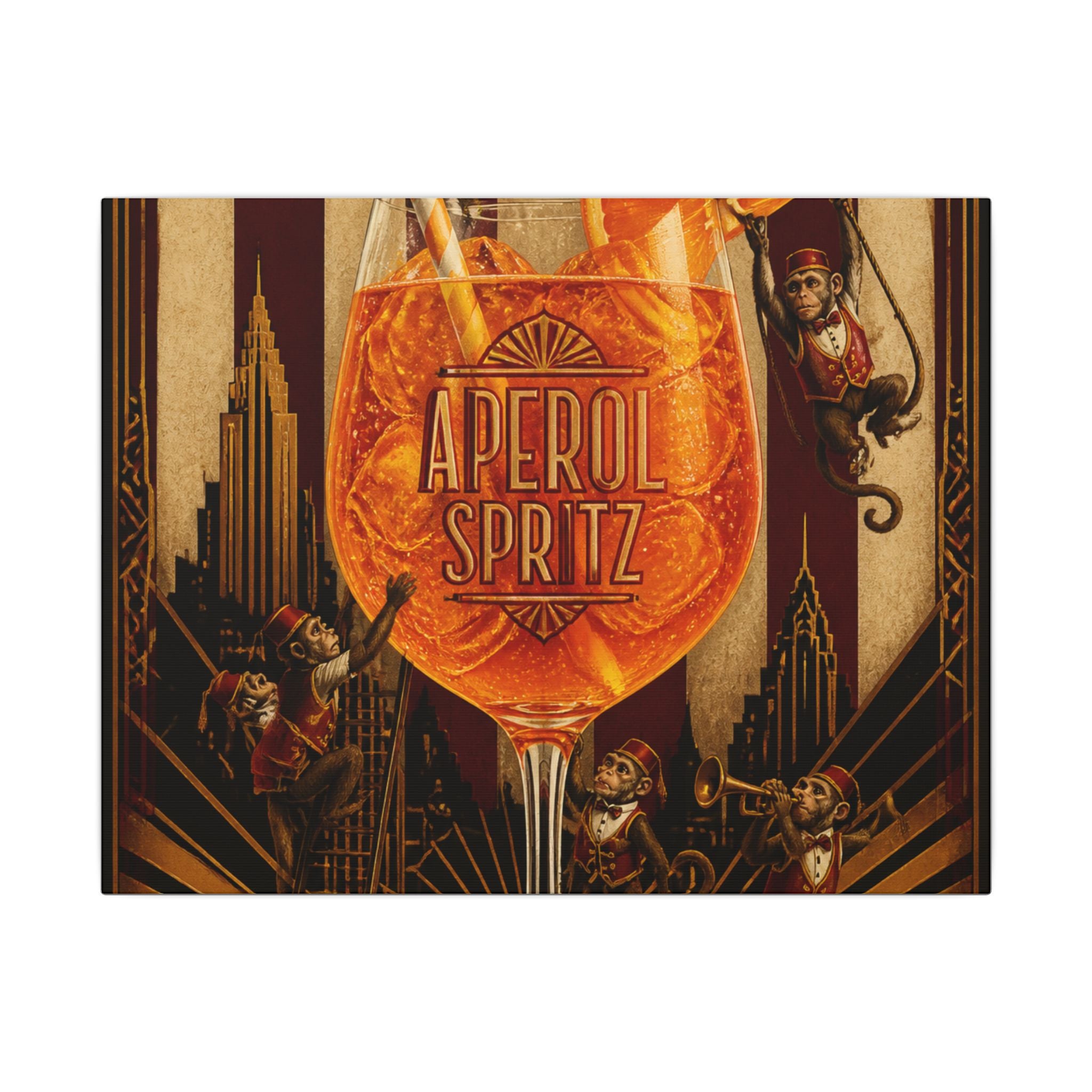 Aperol Spritz Monkeys Wall Art Canvas 24×36 Art Deco Bar Area Decor Maximalist Print