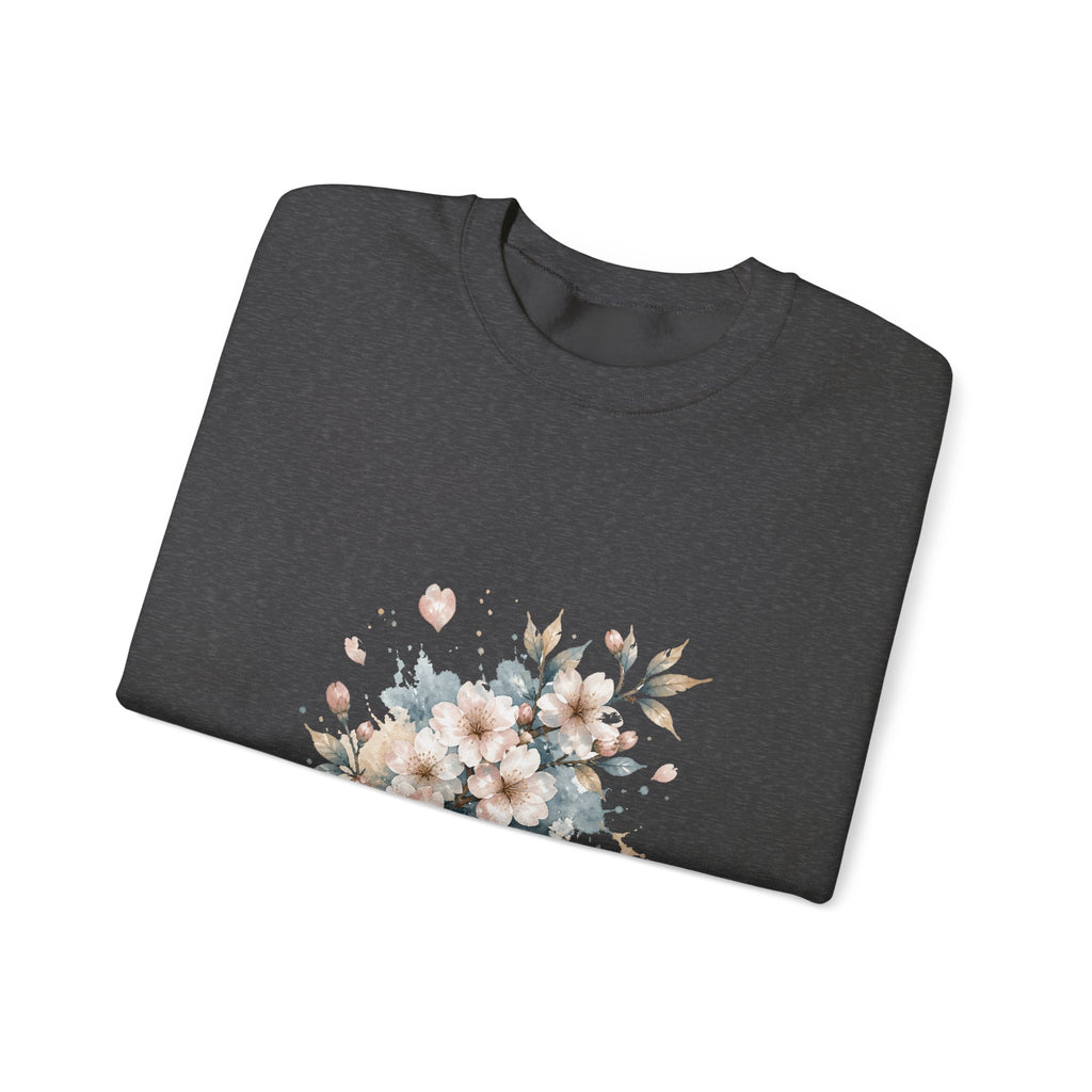 Matching Couple Sweatshirt - Cherry Blossom & Maple Leaf Matching Couple Crewneck Sweatshirt Watercolor Art His Hers Engagement Gift - Design A