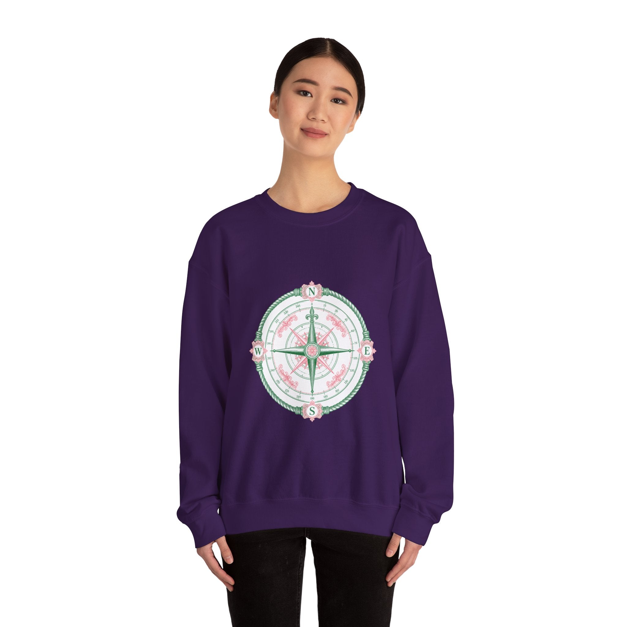 Matching Couple Sweatshirt - Compass North & South Matching Couple Premium Fleece Sweatshirt Vintage Art His Hers Honeymoon Gift - Design A