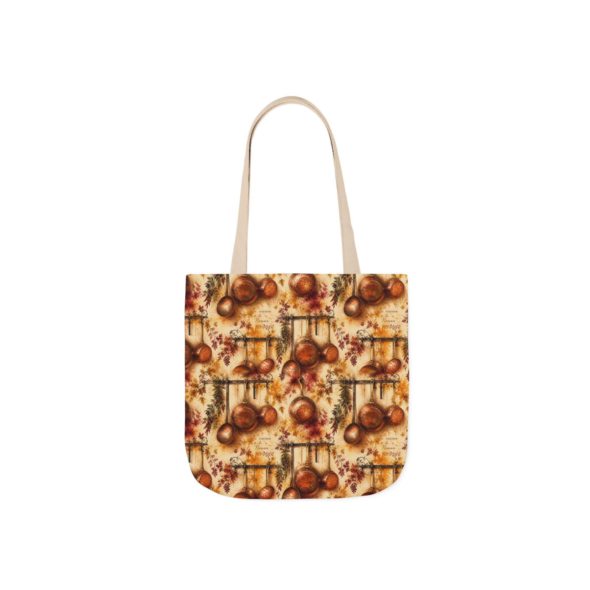 Copper Cookware Canvas Tote Bag Mediterranean Kitchen Watercolor Splash Design Italian Cottagecore Gift