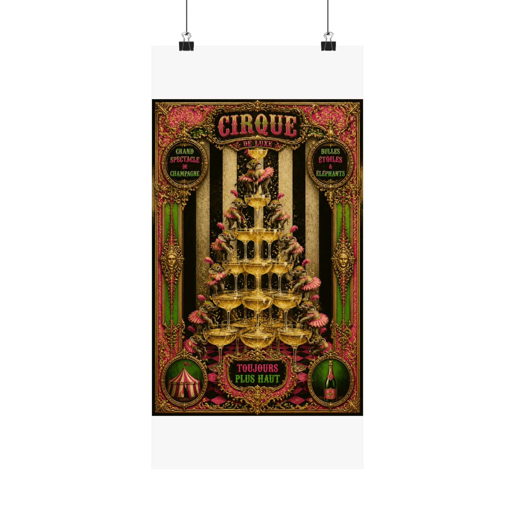 Champagne Tower Elephants Wall Art Poster 18×24 Baroque Home Office Decor Maximalist Print