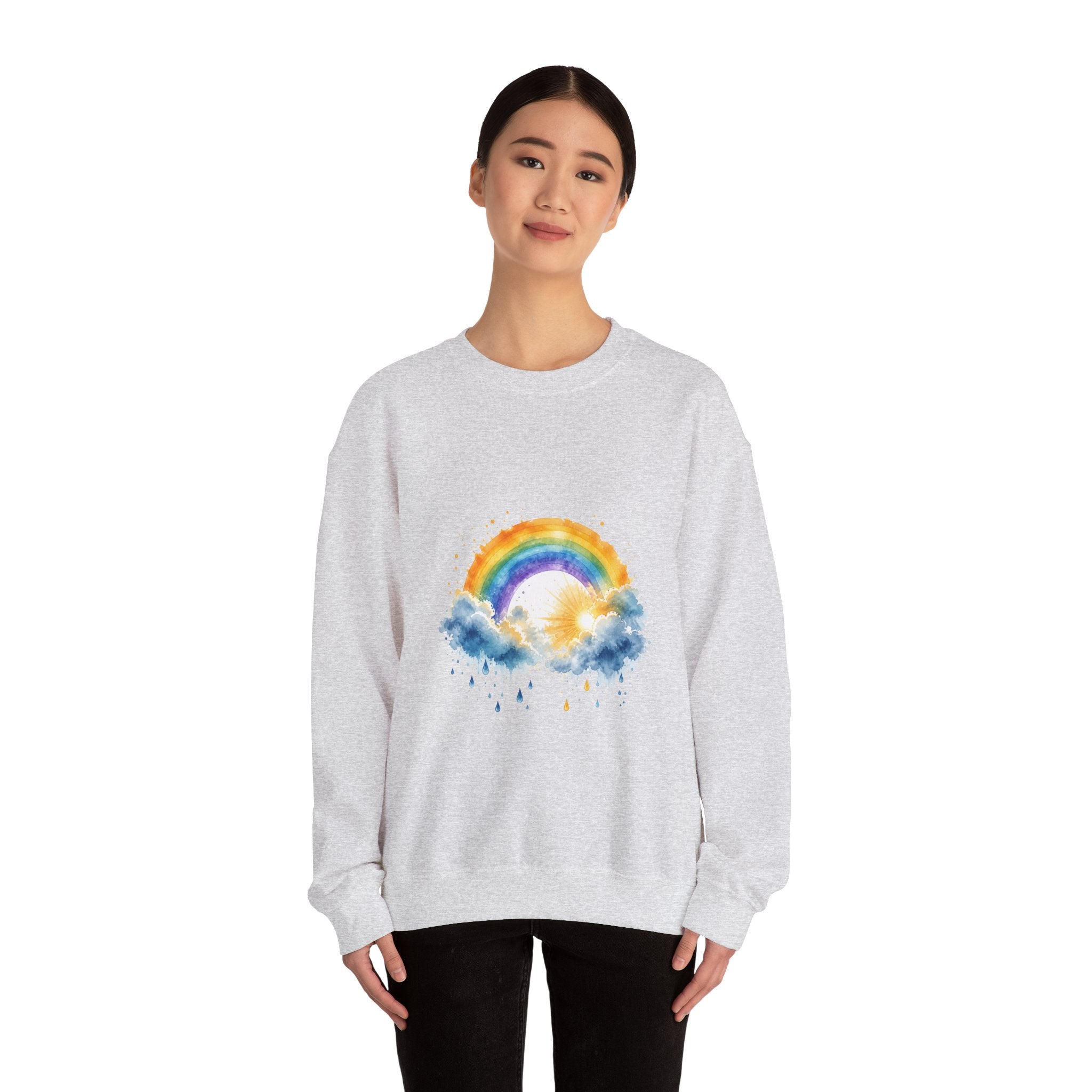 Matching Couple Sweatshirt - Storm & Rainbow Matching Couple Premium Fleece Sweatshirt Watercolor Art His Hers Birthday Gift - Design B