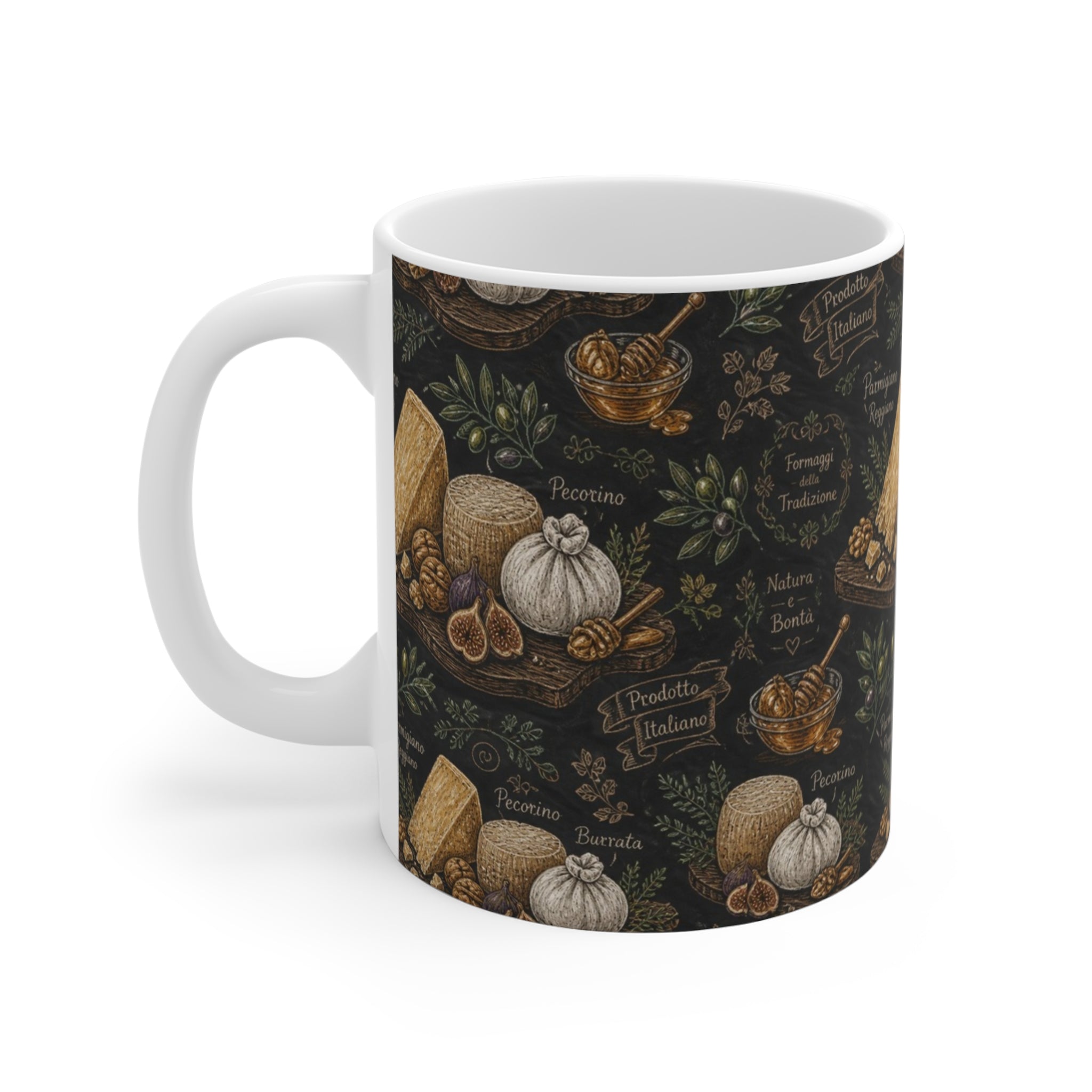 Italian Cheese Board 11oz Ceramic Mug Mediterranean Kitchen Chalk Art Design Italian Cottagecore Gift