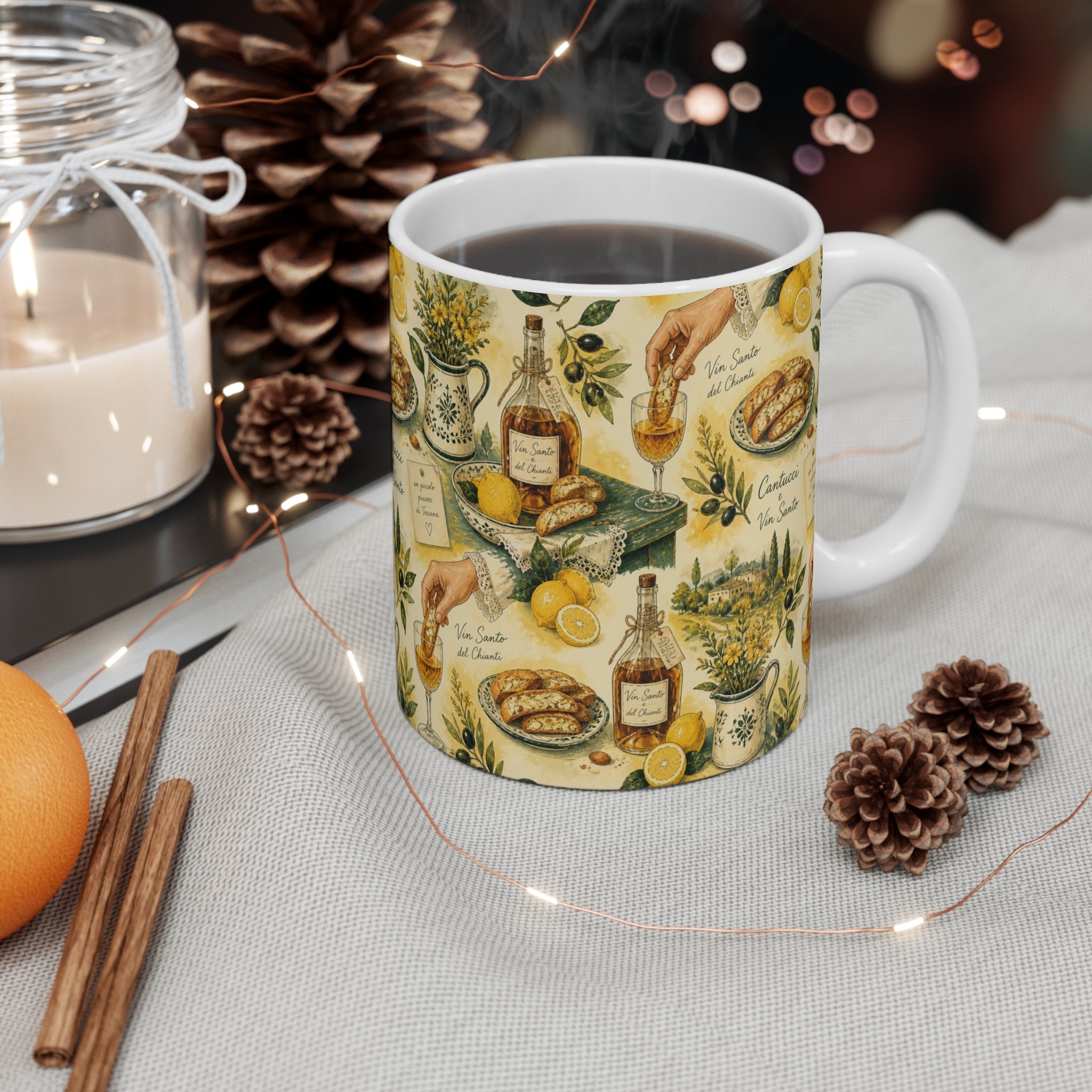 Biscotti & Vin Santo 11oz Ceramic Mug Mediterranean Kitchen Watercolor Design Italian Cottagecore Gift