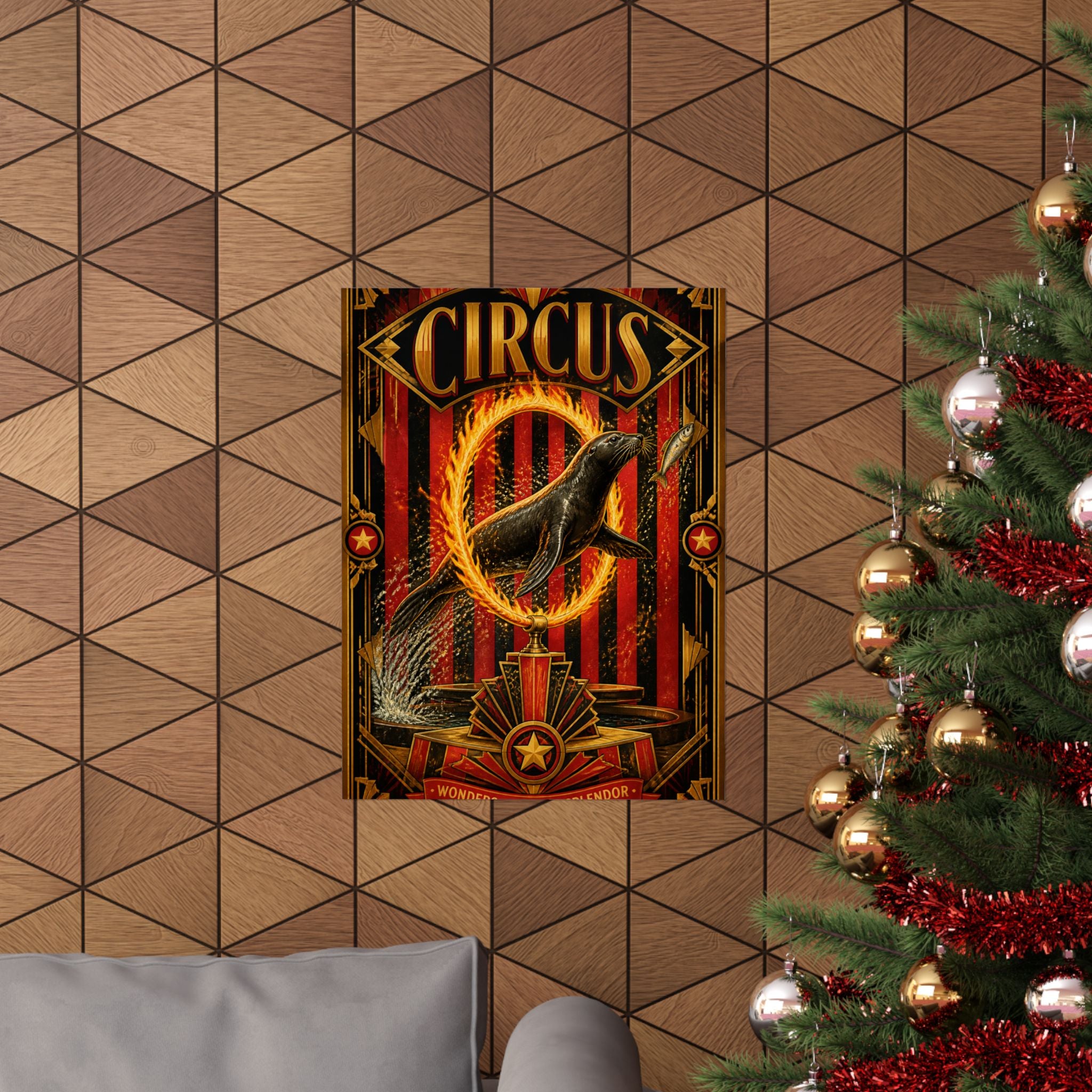 Seal Fire Hoop Wall Art Poster 18×24 Art Deco Entryway Decor Maximalist Print