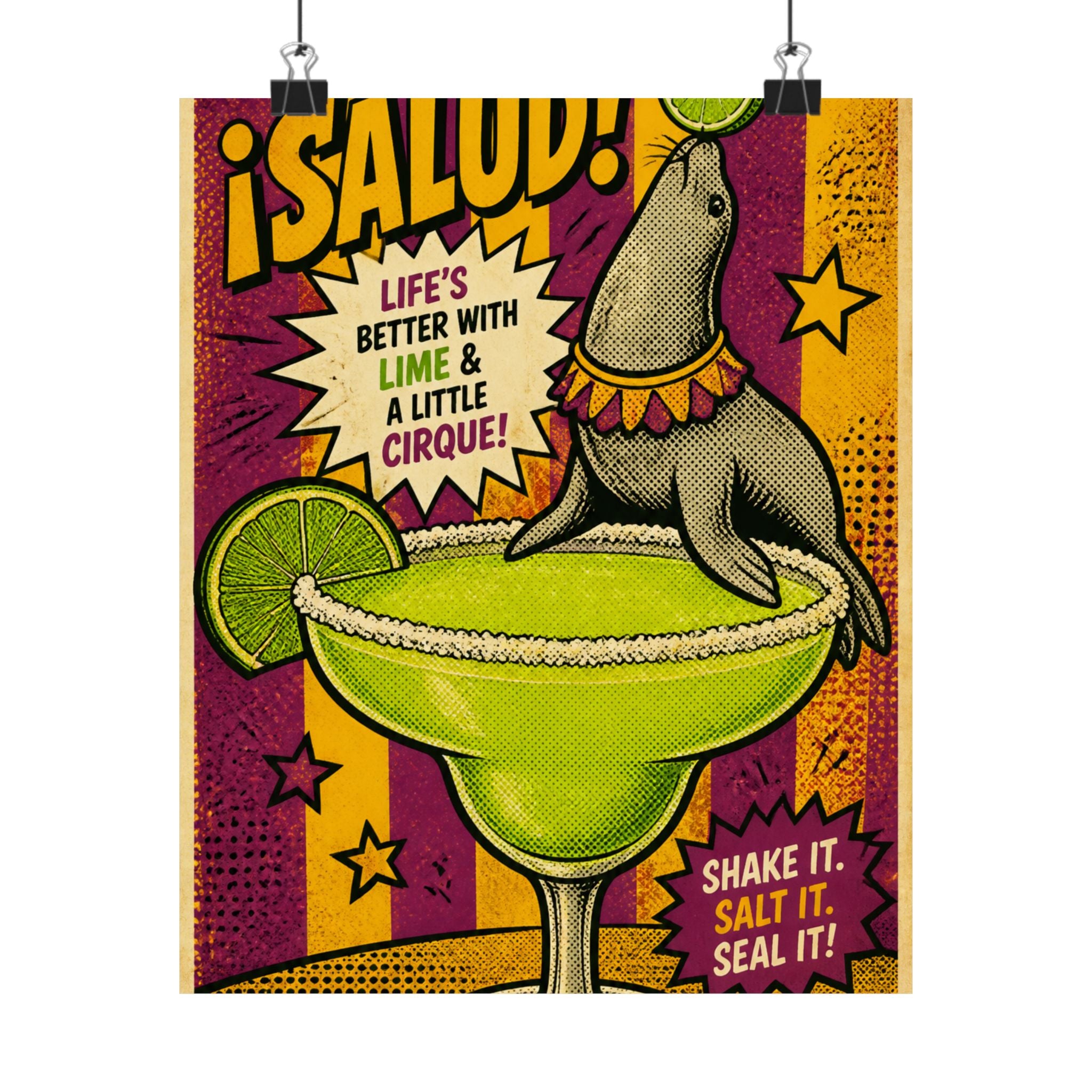 Margarita Balancing Seal Wall Art Poster 24×36 Pop Art Restaurant Decor Maximalist Print