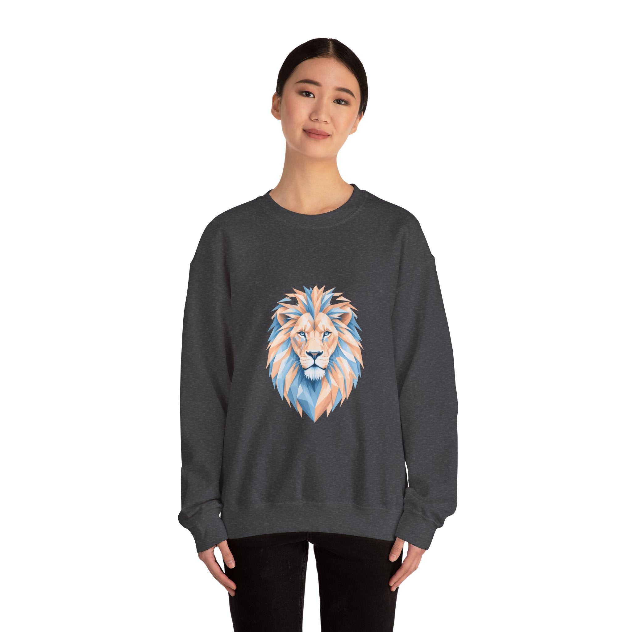 Matching Couple Sweatshirt - Lion & Lamb Matching Couple Premium Fleece Sweatshirt Geometric Art His Hers Love Gift - Design A