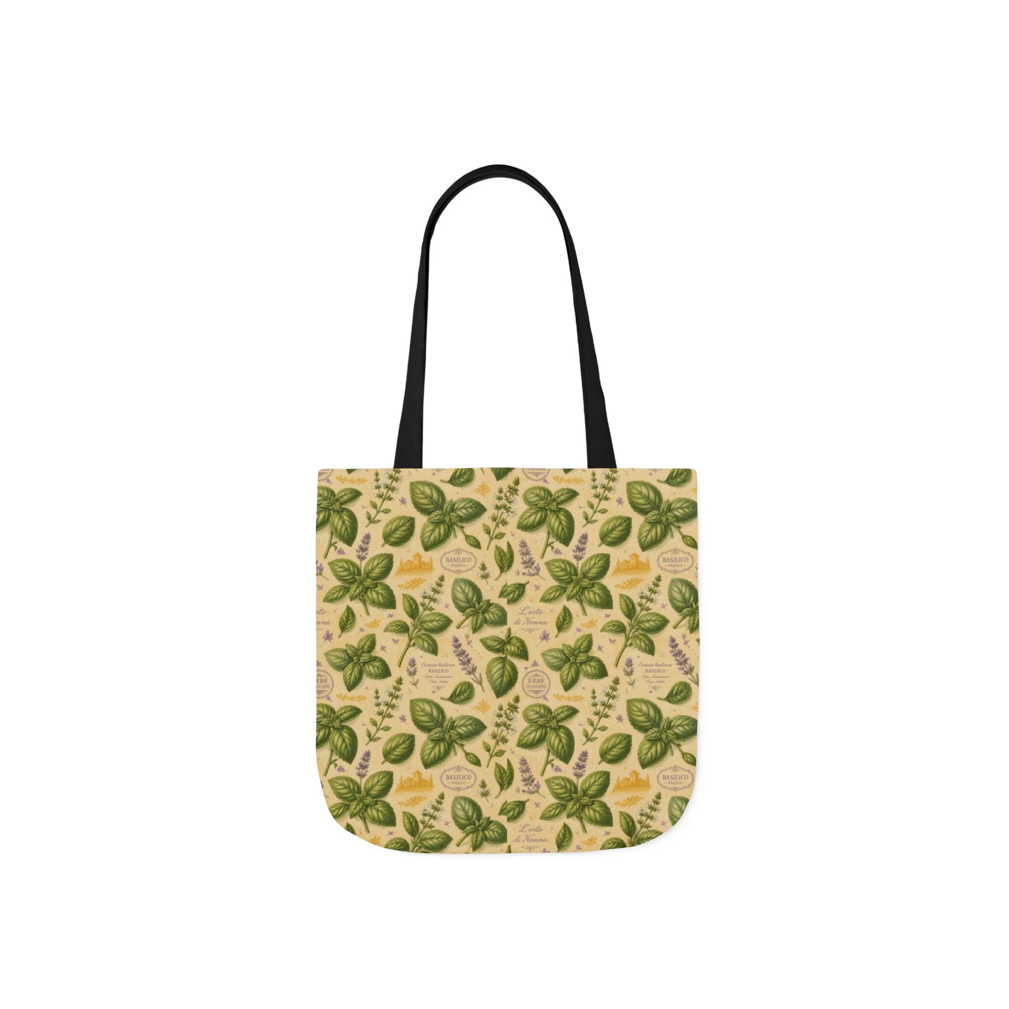 Fresh Basil Leaves Canvas Tote Bag Mediterranean Kitchen Botanical Design Italian Cottagecore Gift