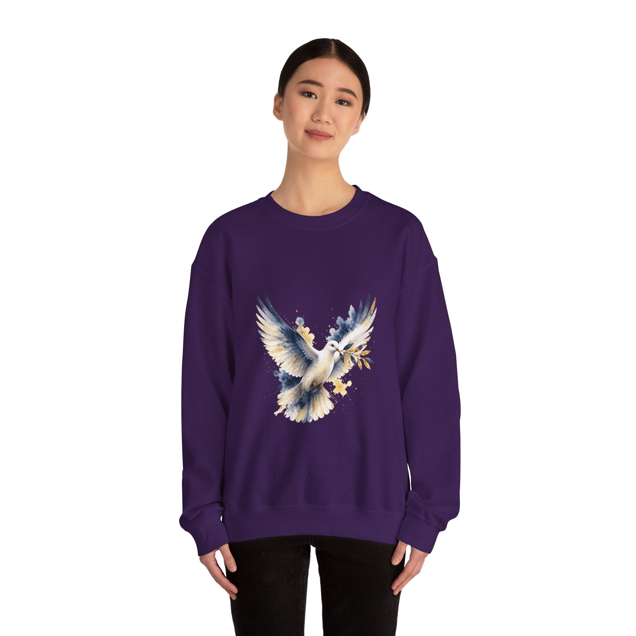 Matching Couple Sweatshirt - Wolf & Dove Matching Couple Comfort Colors Crew Watercolor Art His Hers Birthday Gift - Design B